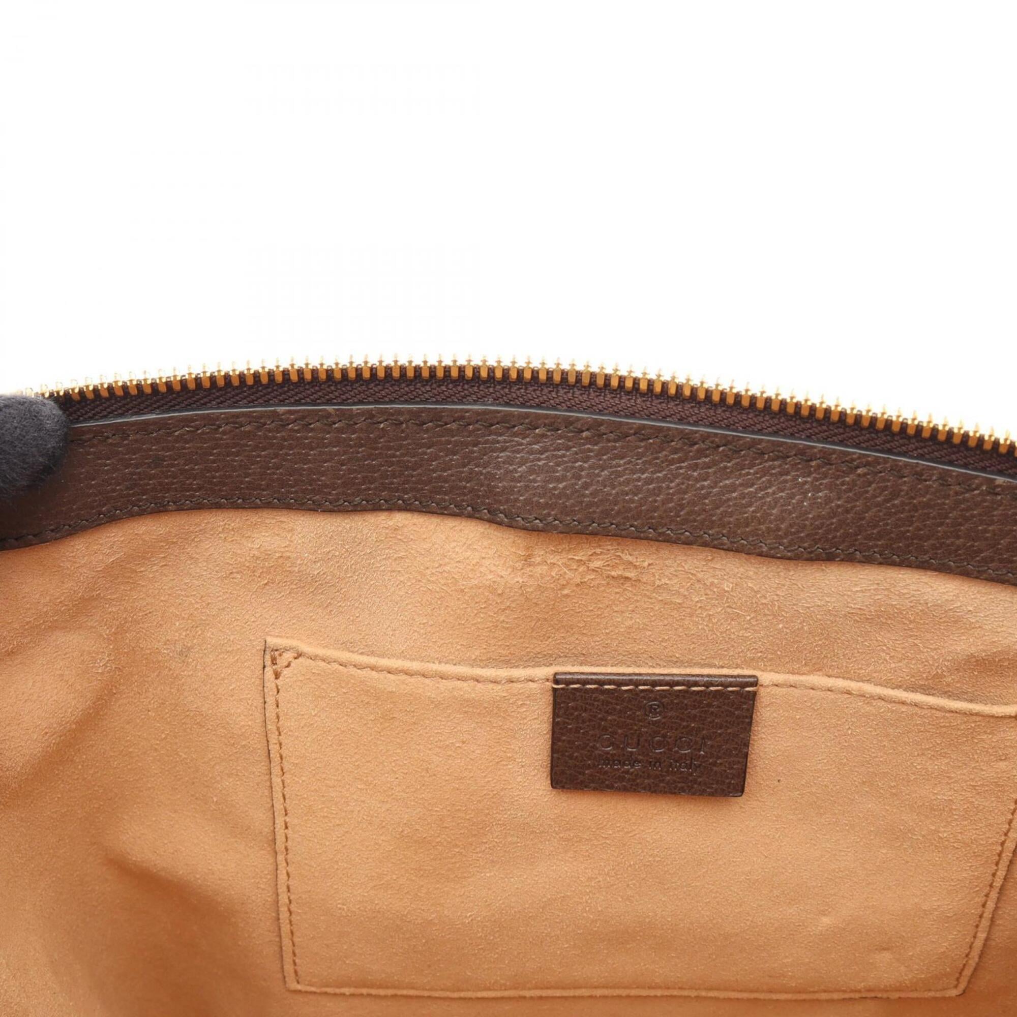 Gucci Beige Brown Coated Canvas Leather Handbag Tote Bag (Pre-Owned)