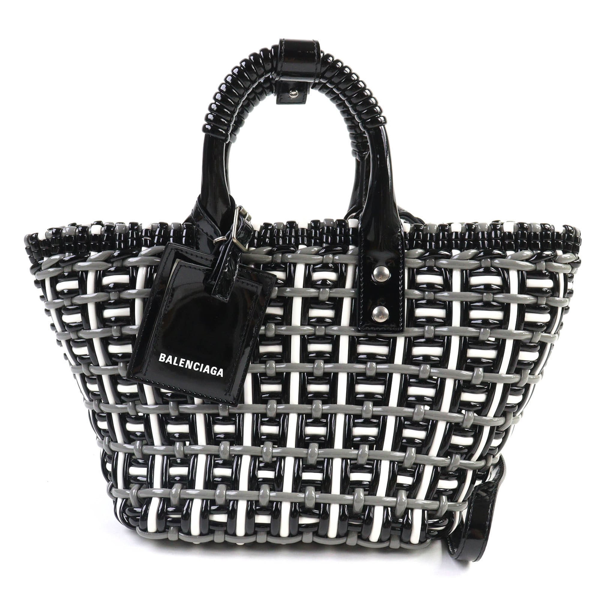 Balenciaga Black Gray White Basket Handbag Shoulder Bag (Pre-Owned)