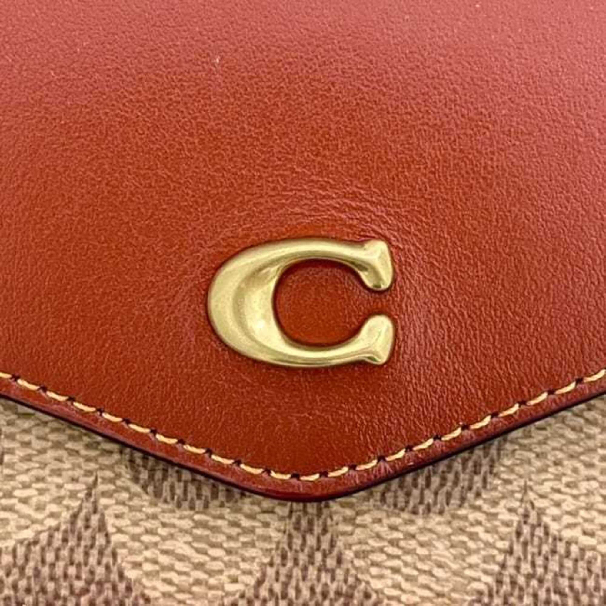Coach Signature Beige Brown Signature Line Long Wallet (Bi-Fold) (Pre-Owned)