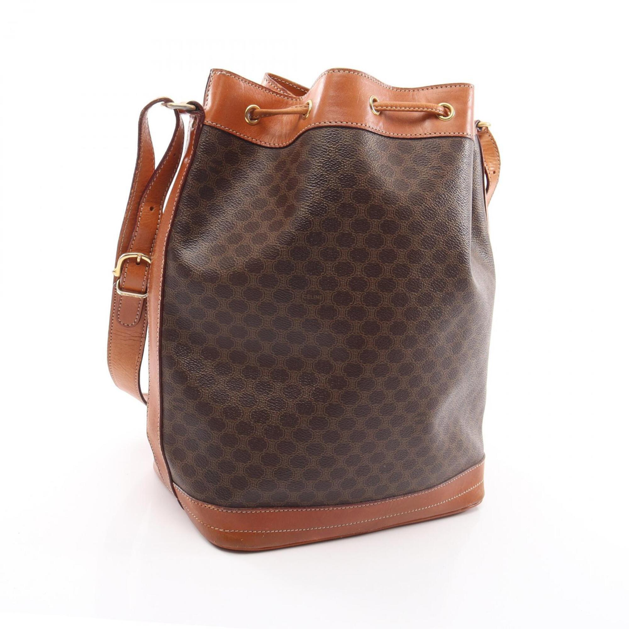 Celine Brown Leather Coated Canvas Handbag Shoulder Bag (Pre-Owned)