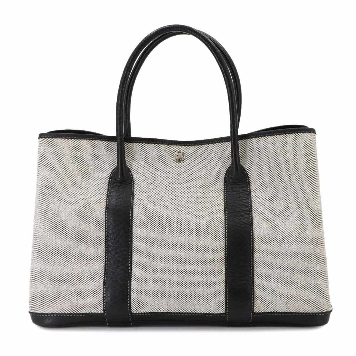 Hermes Black Gray Toile H Leather Handbag Tote Bag (Pre-Owned)