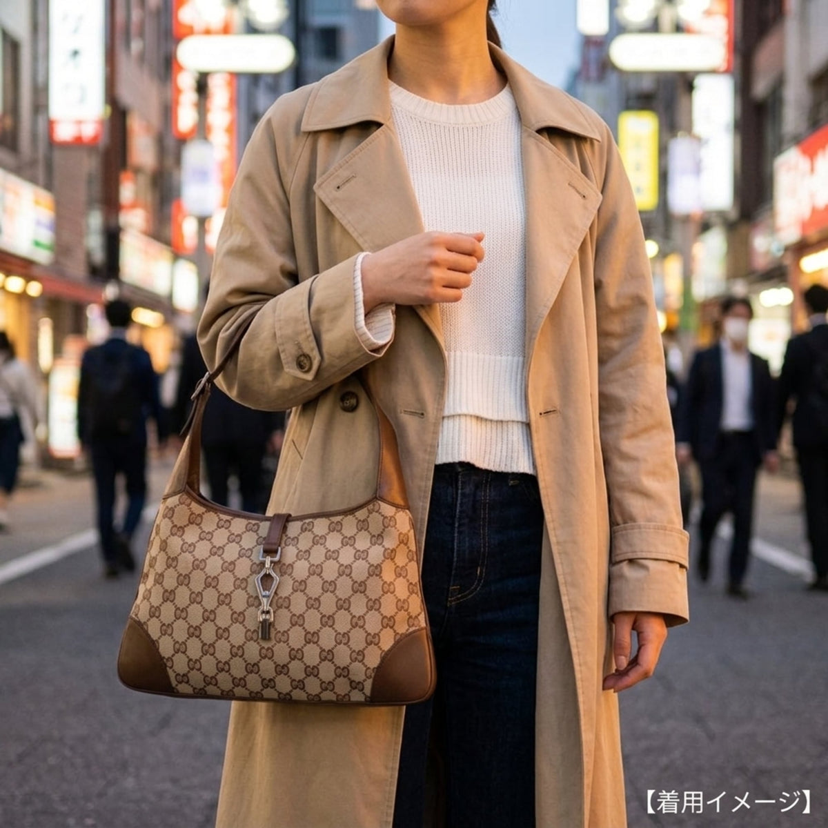 Gucci Beige Dark Brown Gg Canvas Handbag (Pre-Owned)