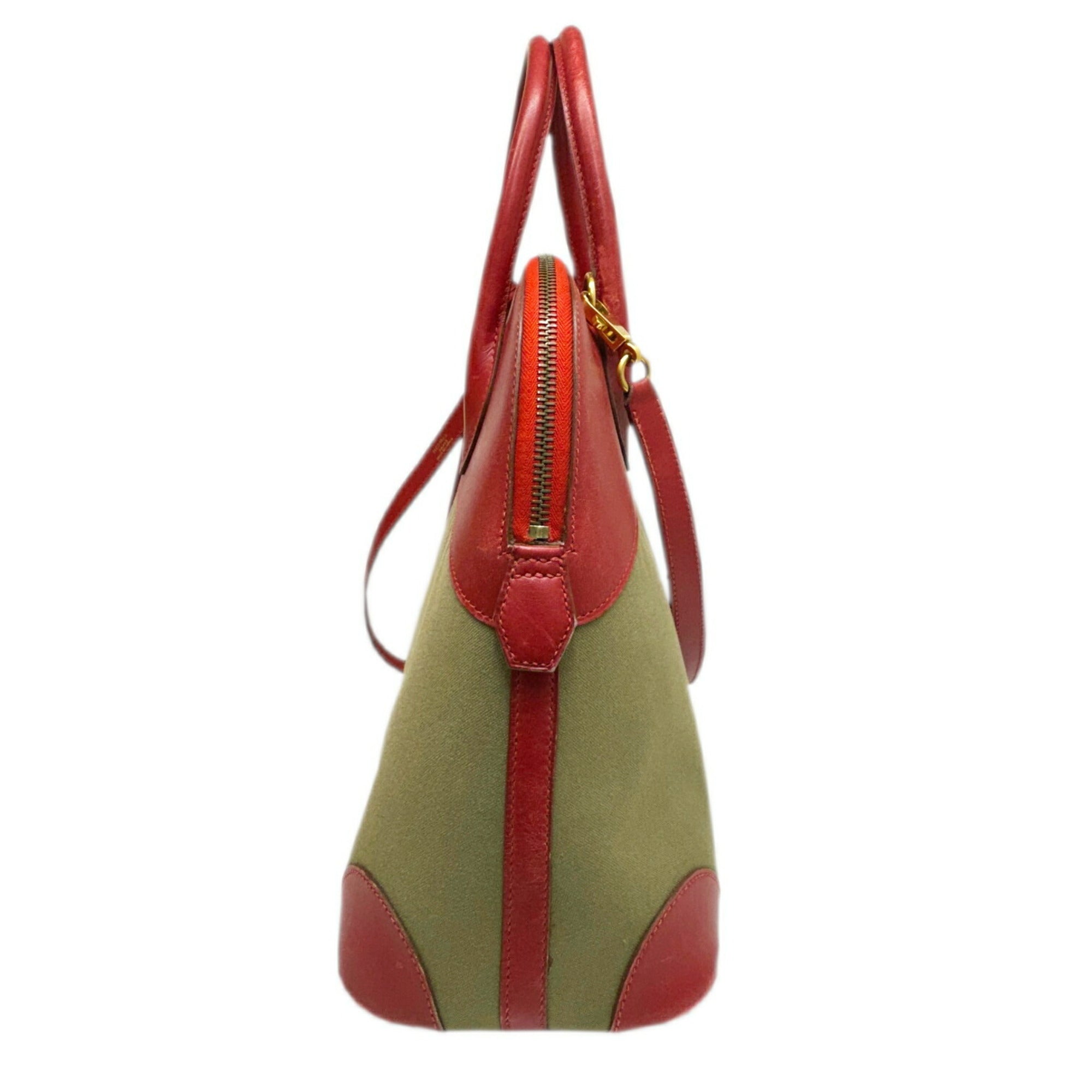 Hermes Khaki Rouge Garance Toile Officier Box Calf Leather Handbag Shoulder Bag (Pre-Owned)