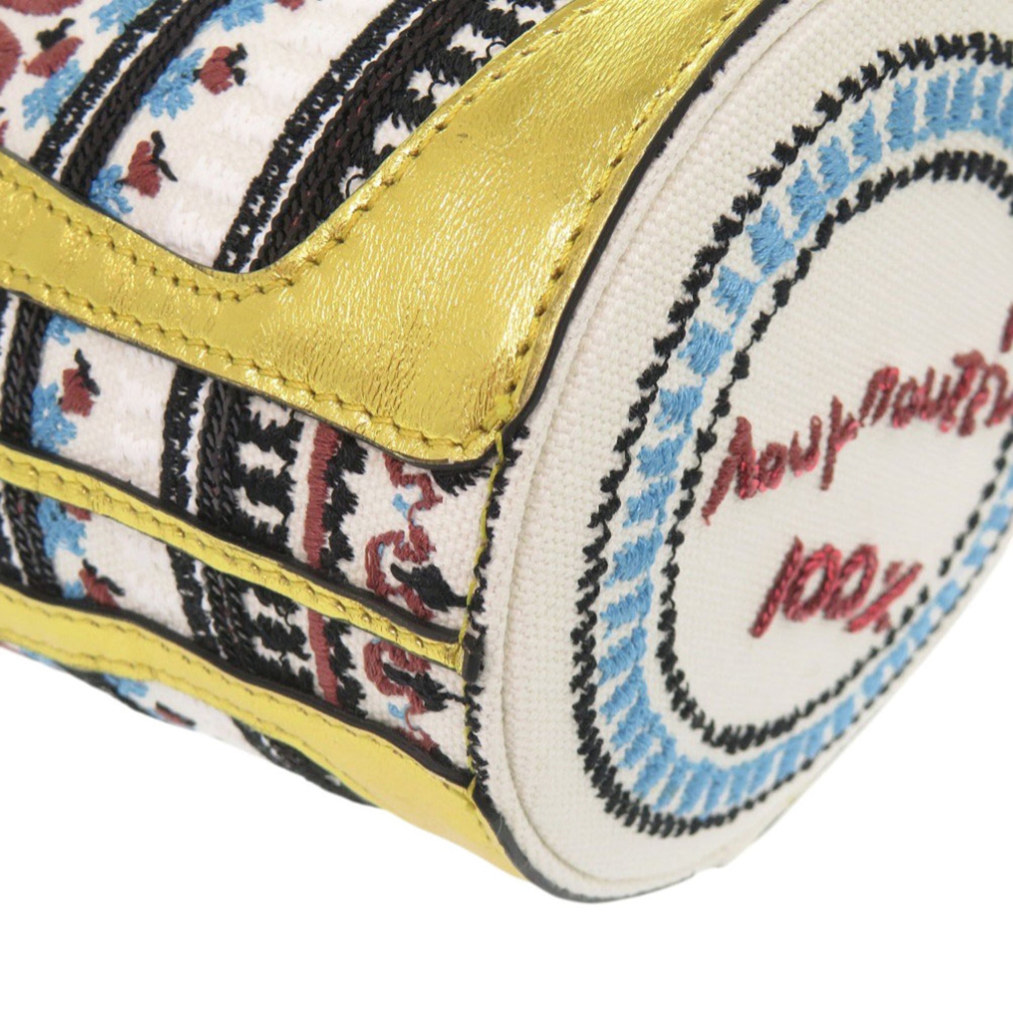 Christian Louboutin Gold Multi-Color Red Color White Canvas Shoulder Bag (Pre-Owned)