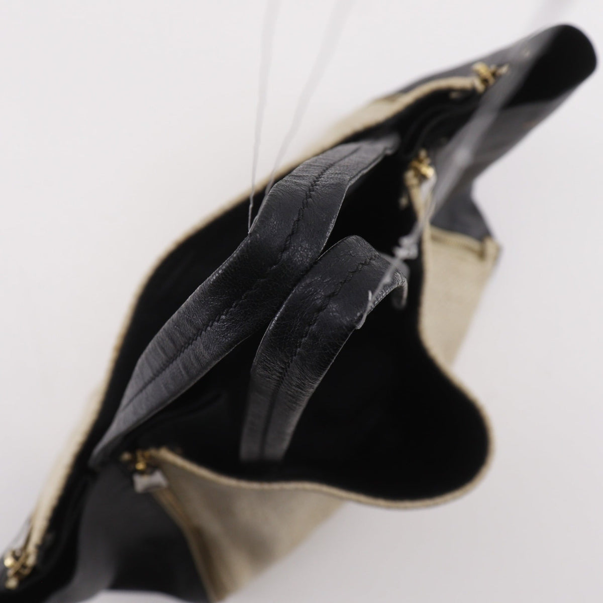 Celine Cabas Beige Black Linen Leather Tote Bag (Pre-Owned)