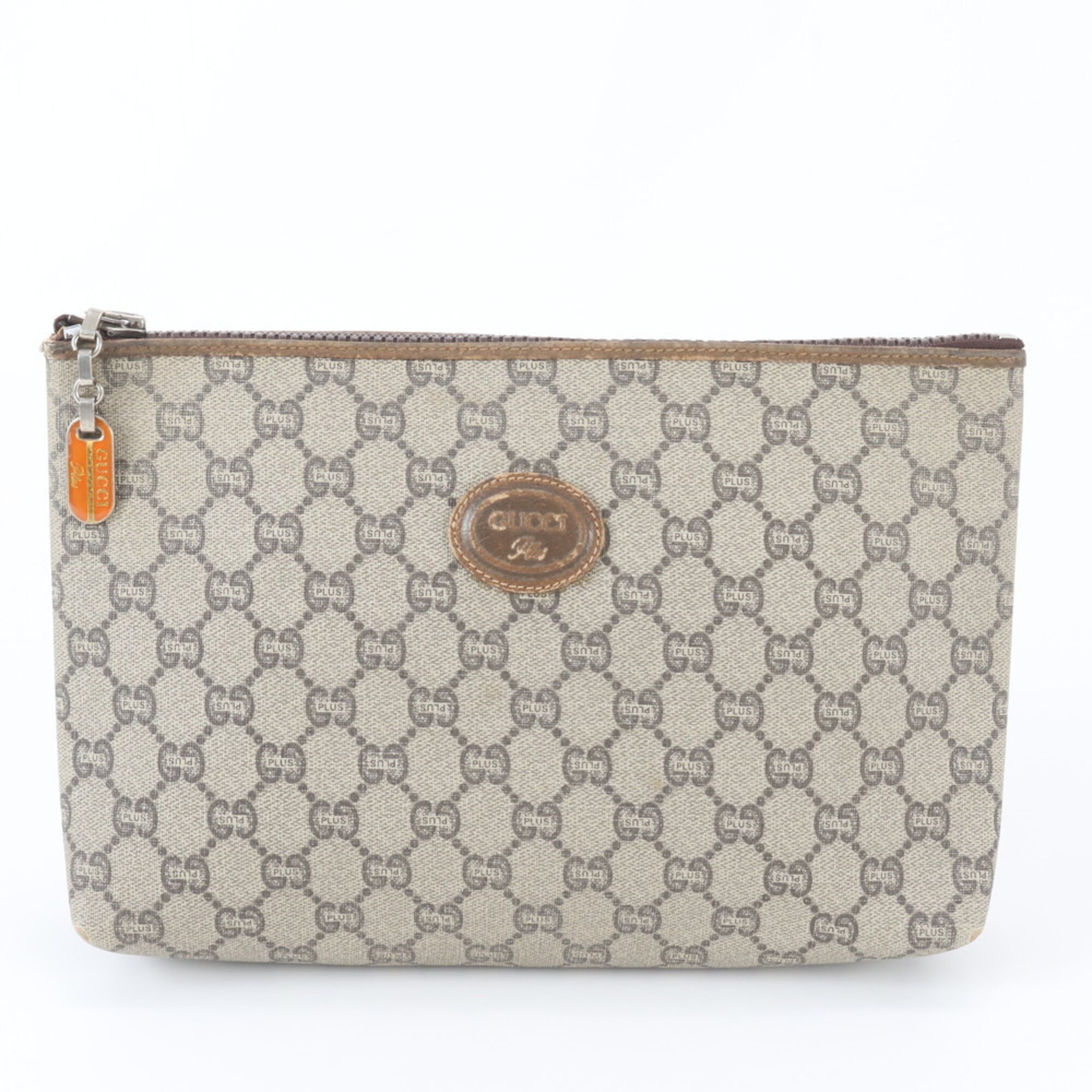 Gucci Beige Black Brown Leather Coated Canvas Handbag Pouch (Pre-Owned)