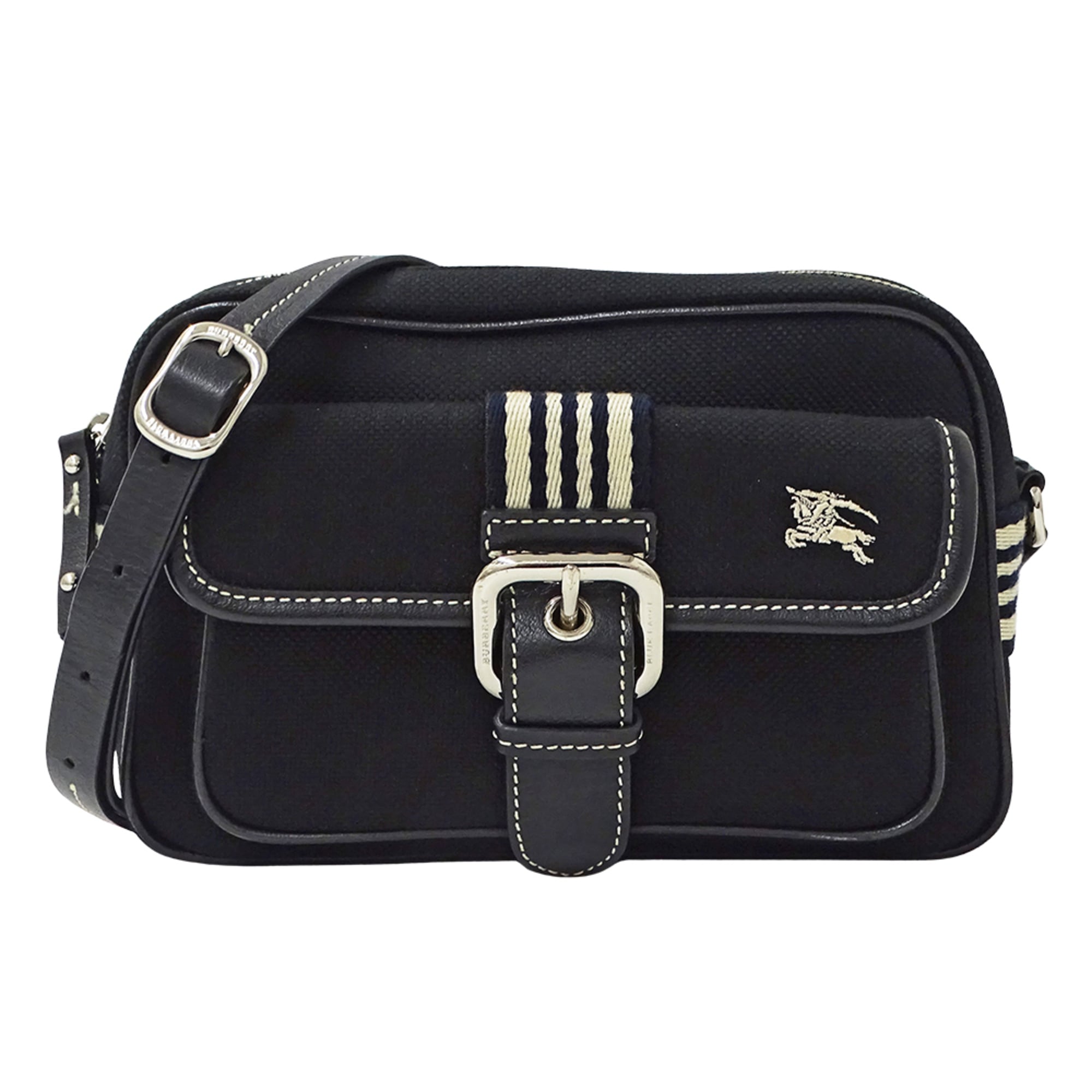Burberry Blue Label Black Blue Canvas Handbag Shoulder Bag (Pre-Owned)