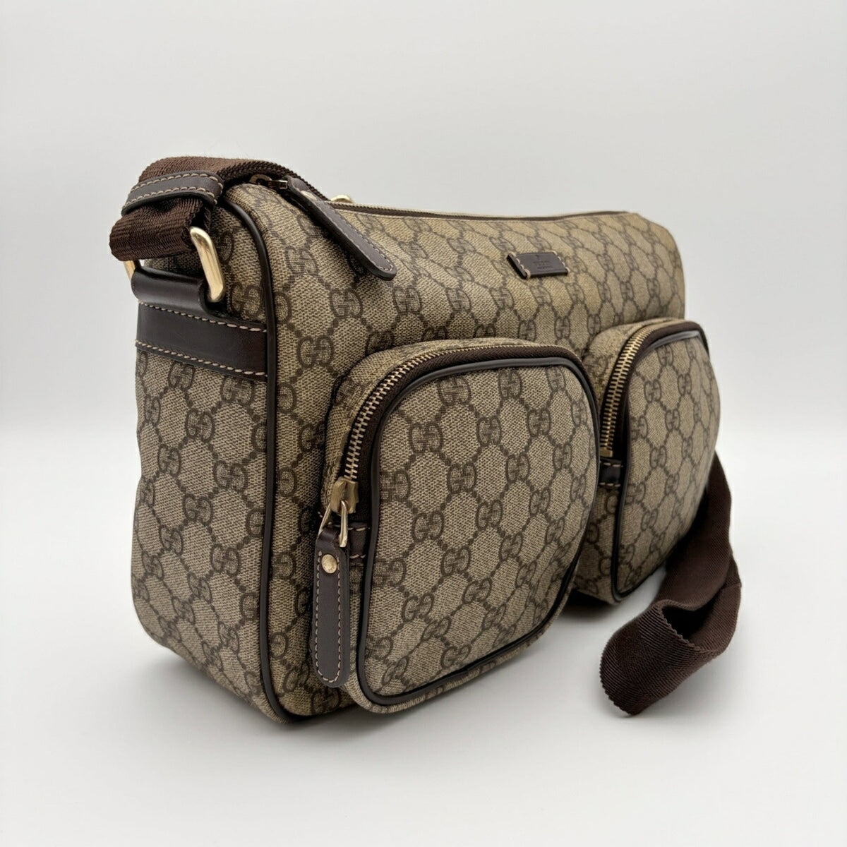 Gucci Beige Dark Brown Pvc Leather Shoulder Bag (Pre-Owned)