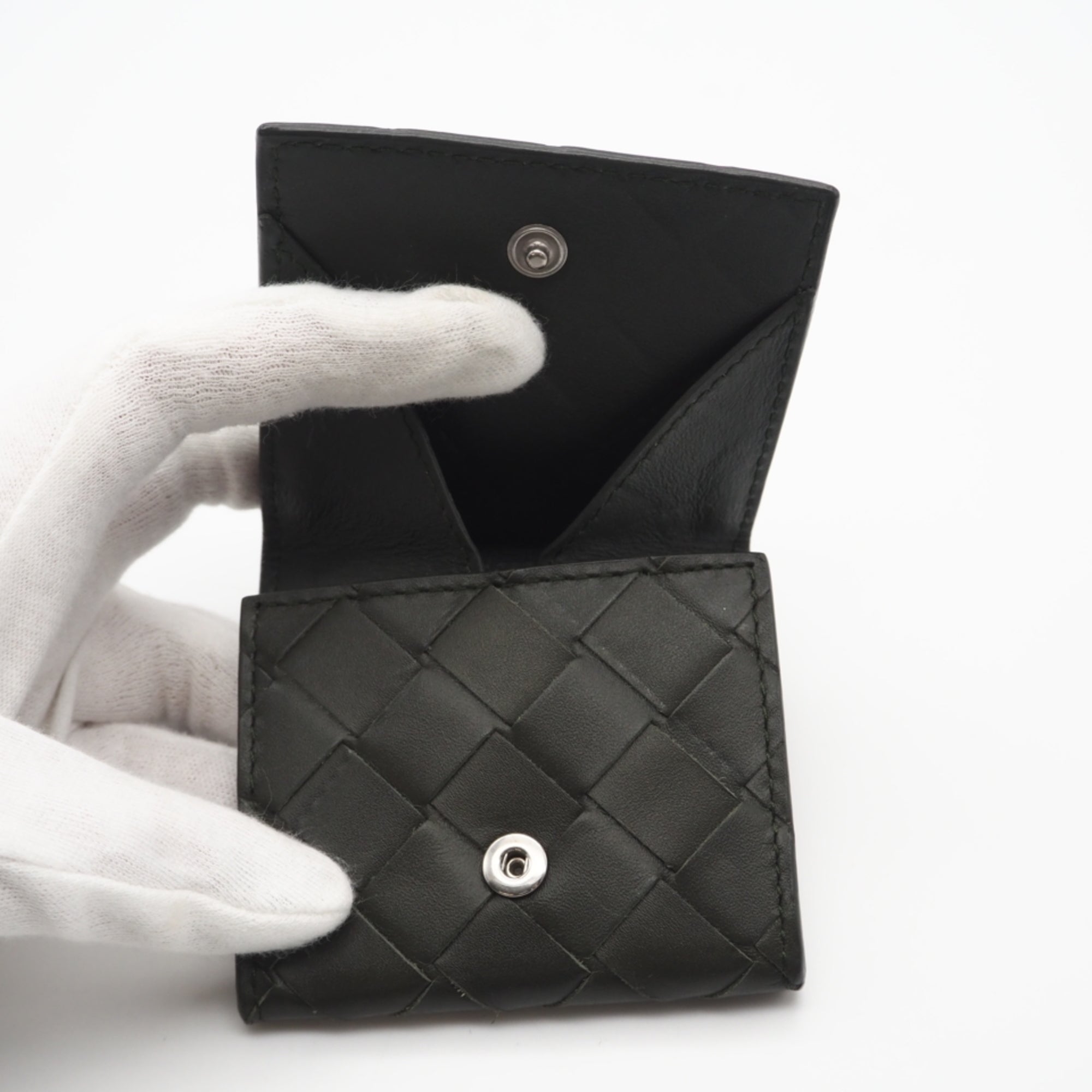Bottega Veneta Intrecciato Khaki Leather Coin Purse/Coin Case (Pre-Owned)
