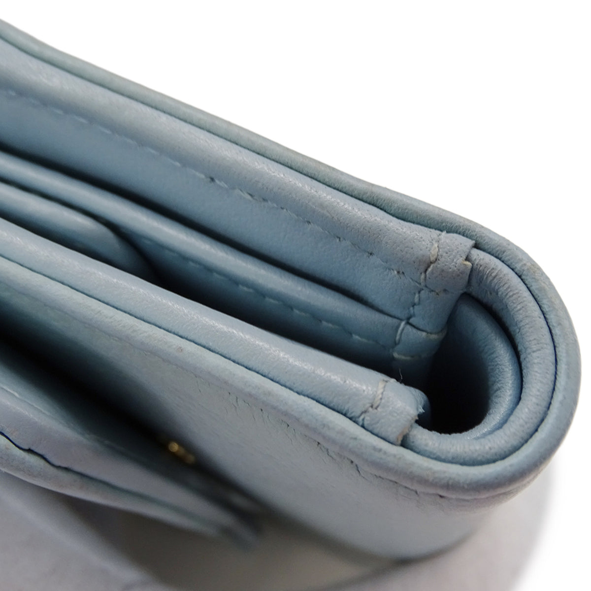 Chanel Light Blue Grained Calfskin Wallet (Tri-Fold) (Pre-Owned)