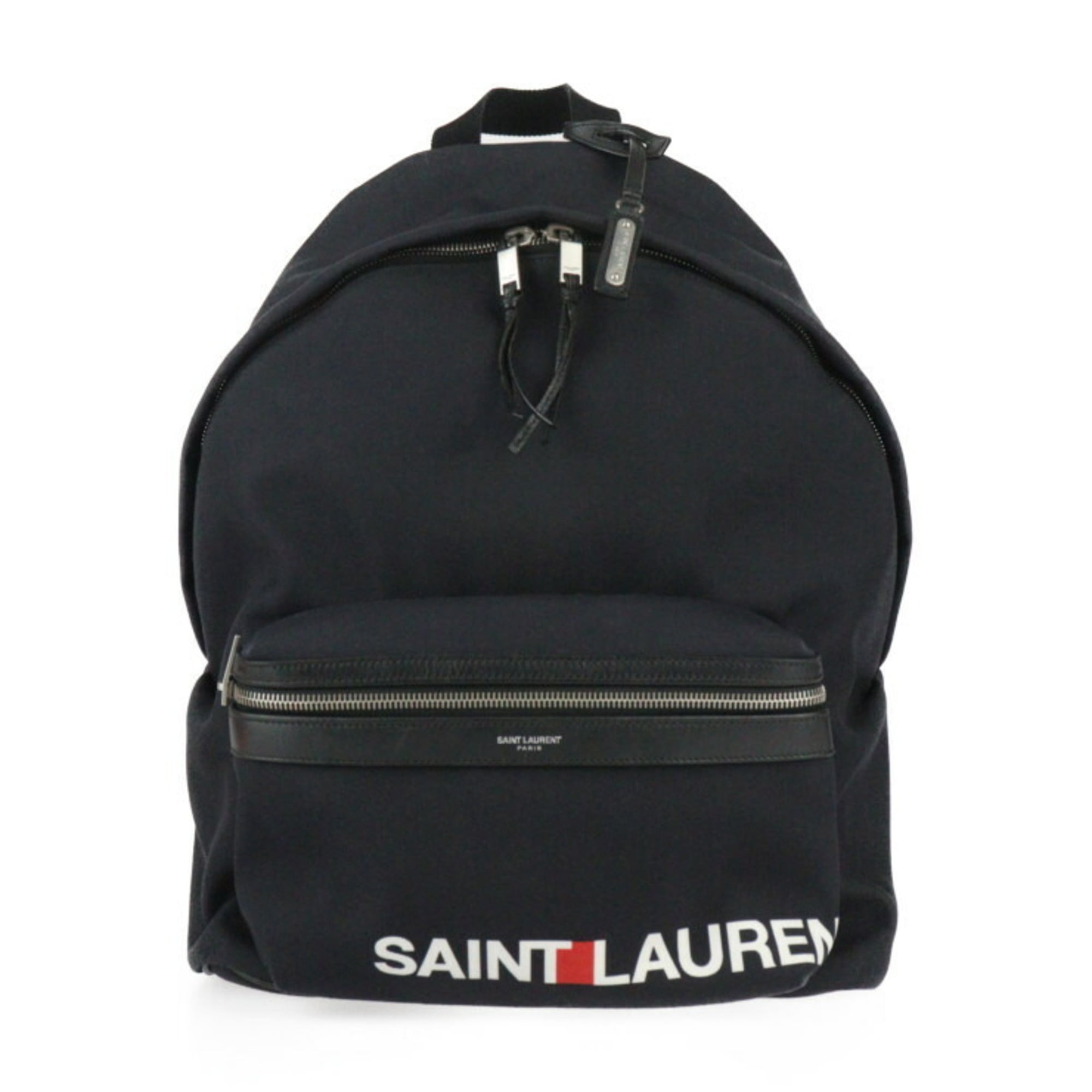 Yves Saint Laurent Black Canvas Leather Backpack Handbag (Pre-Owned)