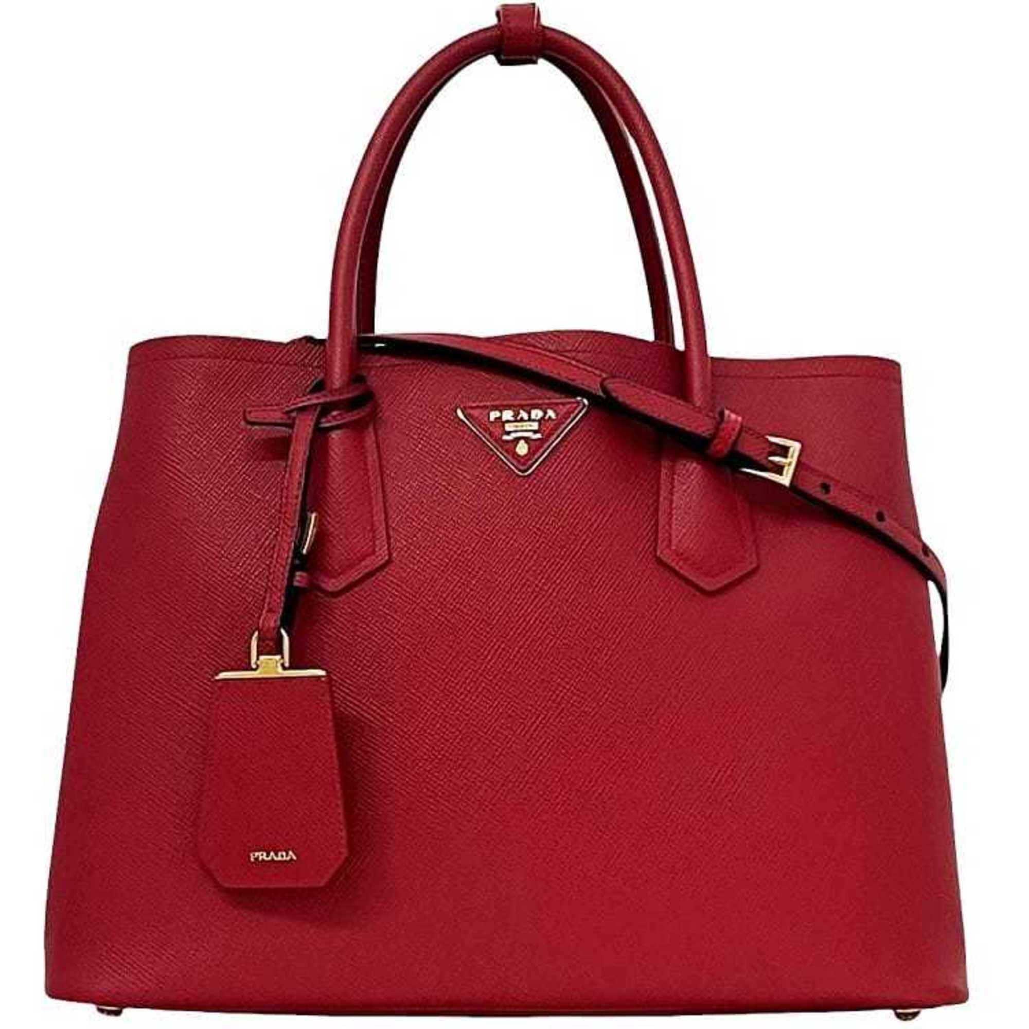 Prada Fuoco Red Color Saffiano Triangle Tote Bag (Pre-Owned)