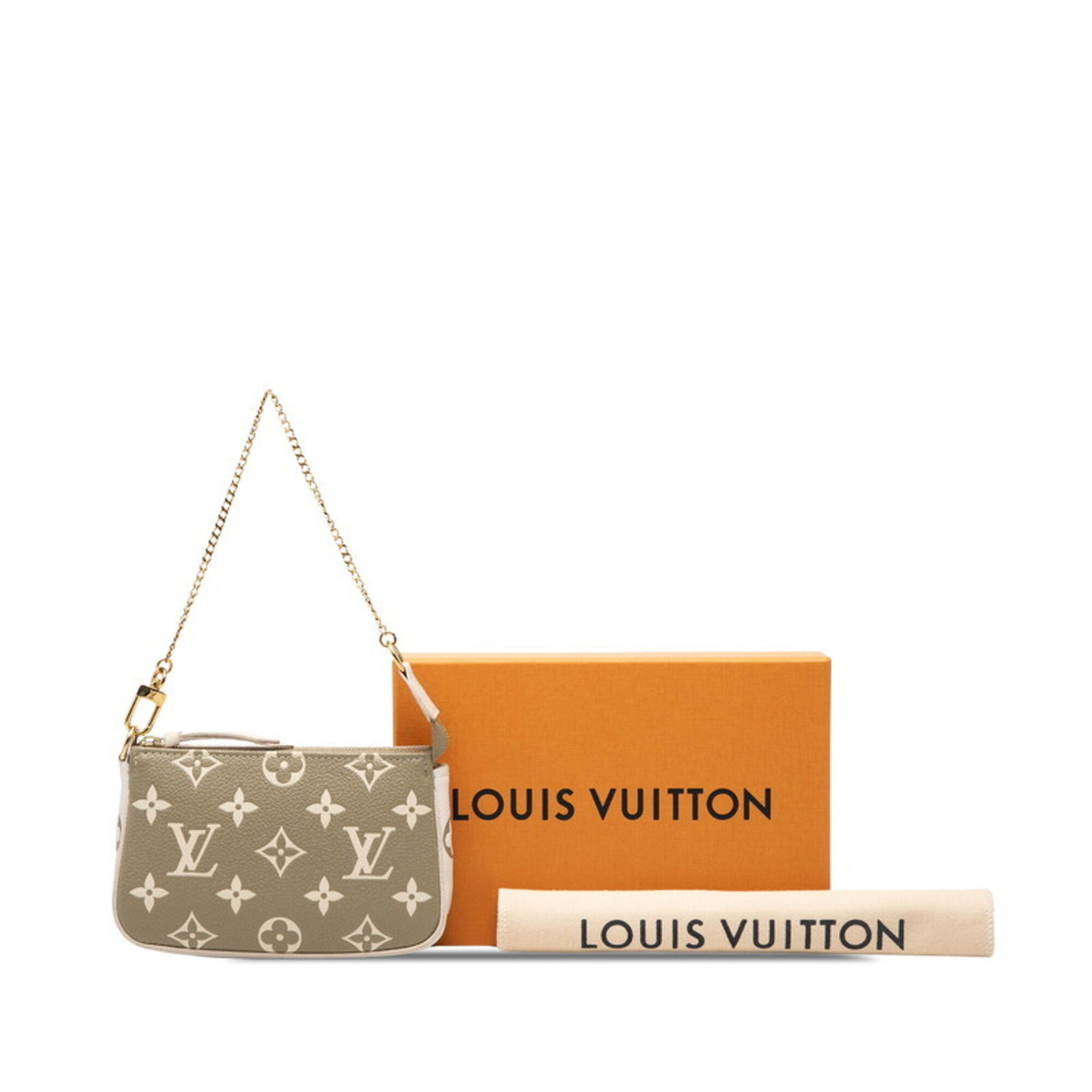 Louis Vuitton Beige Khaki Leather Handbag Pouch (Pre-Owned)