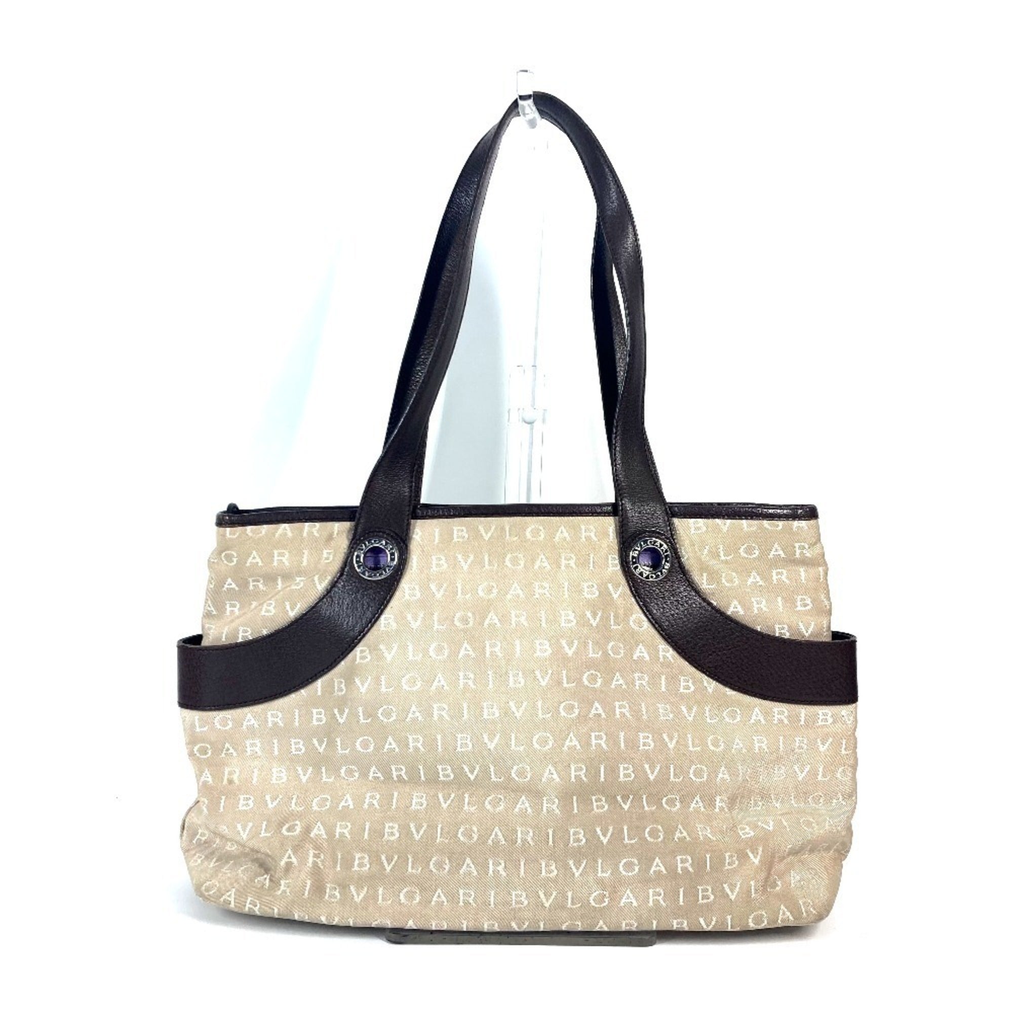 Bvlgari Beige Canvas Leather Shoulder Bag Tote Bag (Pre-Owned)