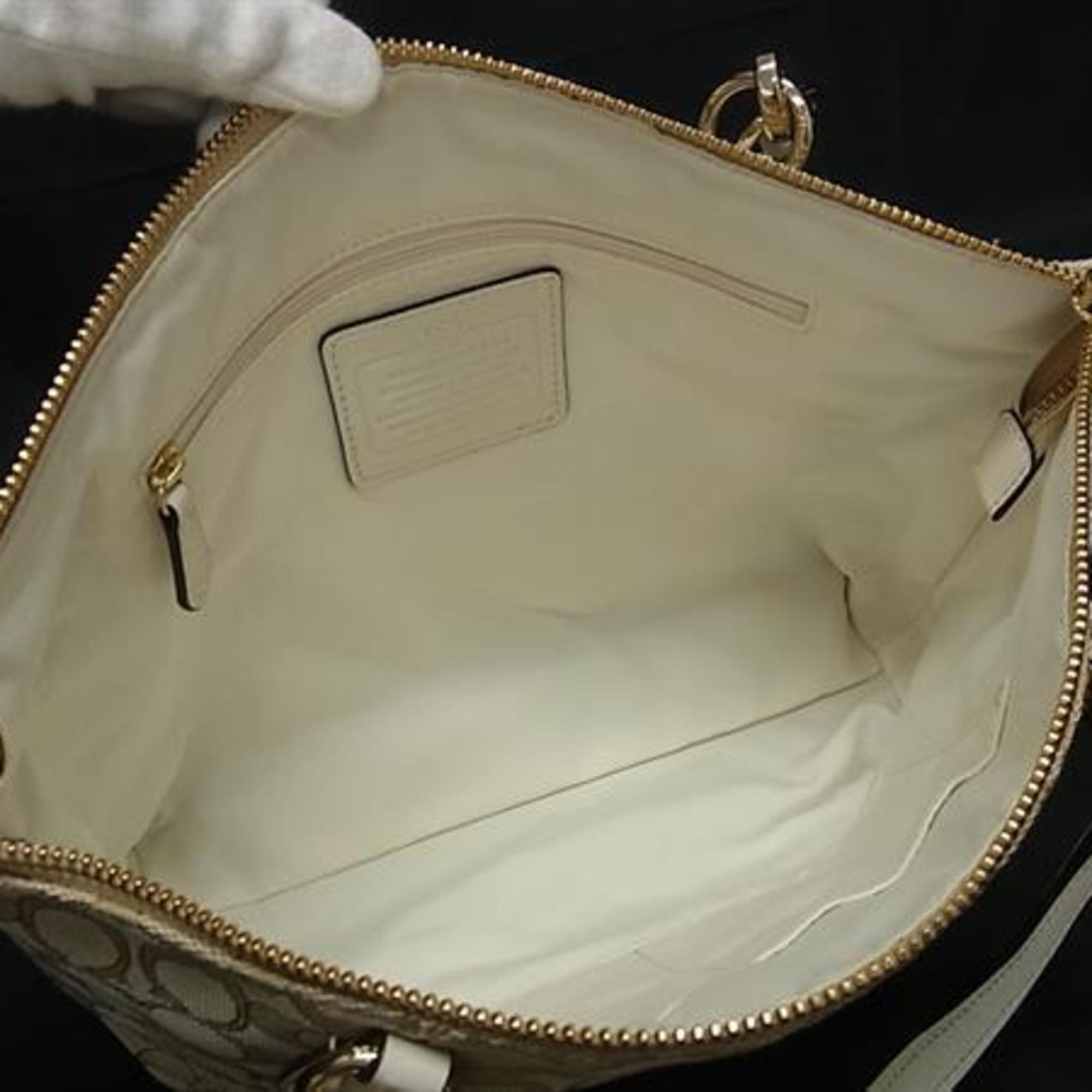 Coach Beige Ivory Canvas Leather Handbag Shoulder Bag Tote Bag (Pre-Owned)