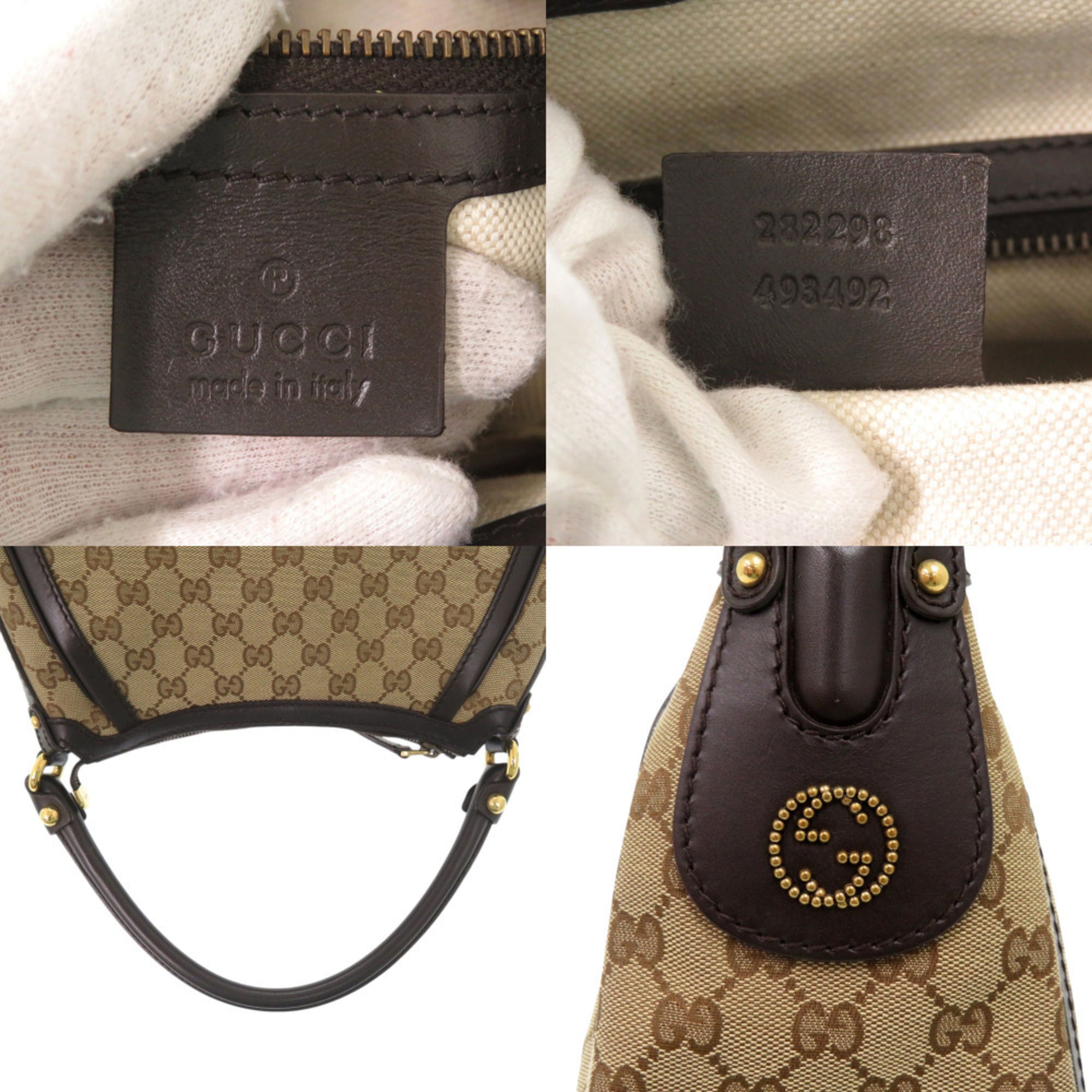 Gucci Beige Dark Brown Gg Canvas Leather Handbag Shoulder Bag (Pre-Owned)