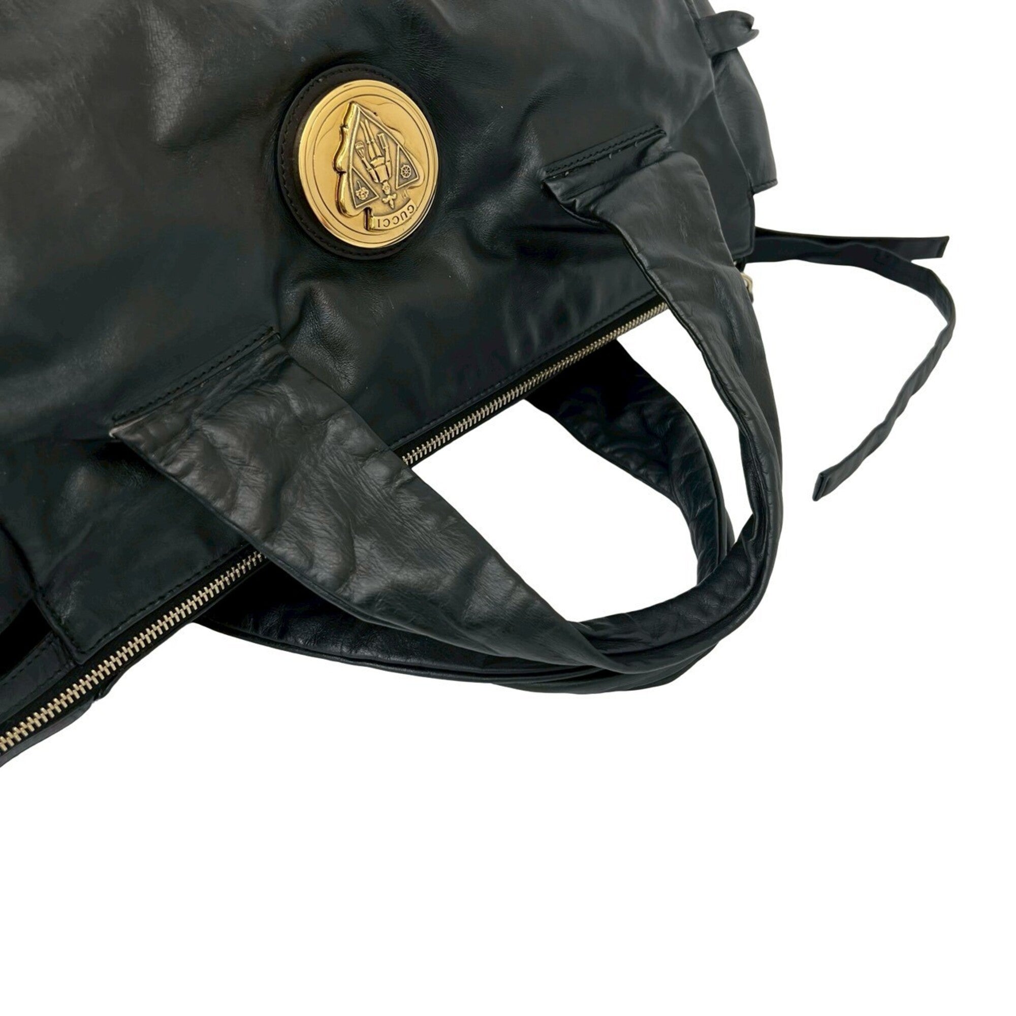 Gucci Black Leather Boston Bag Handbag (Pre-Owned)