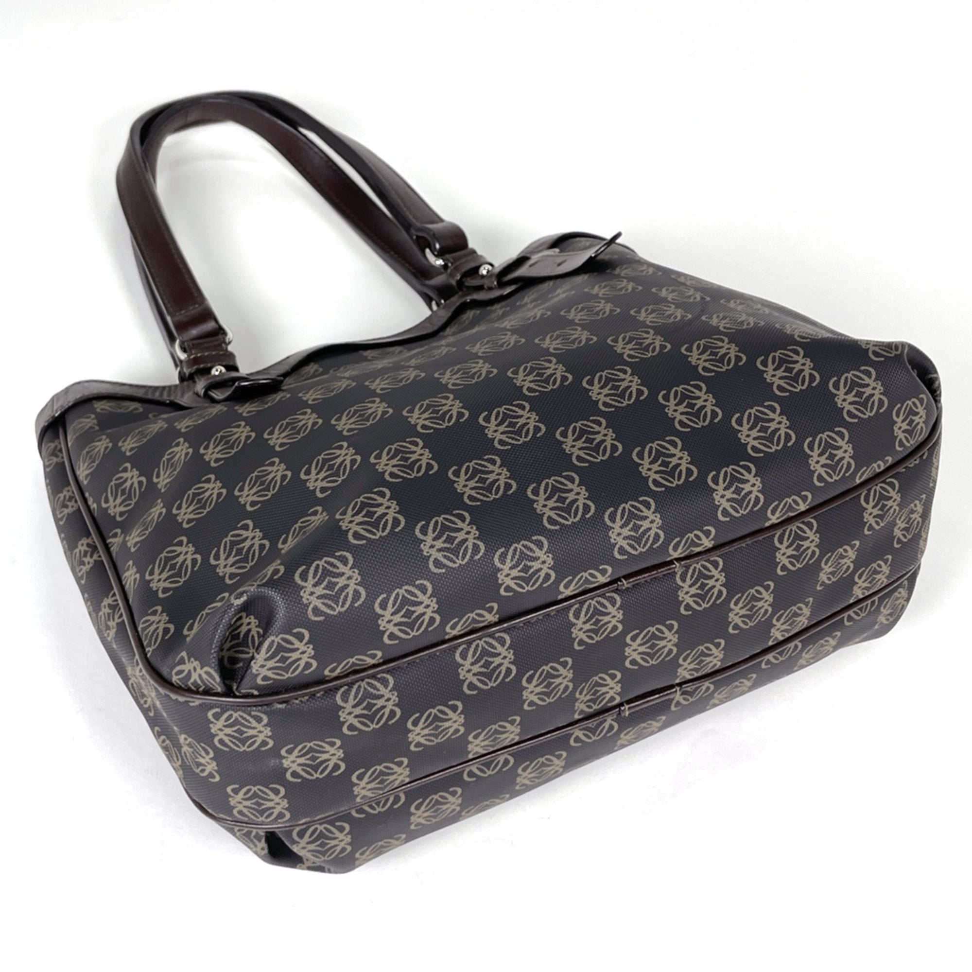 Loewe Dark Brown Coated Canvas Leather Handbag (Pre-Owned)
