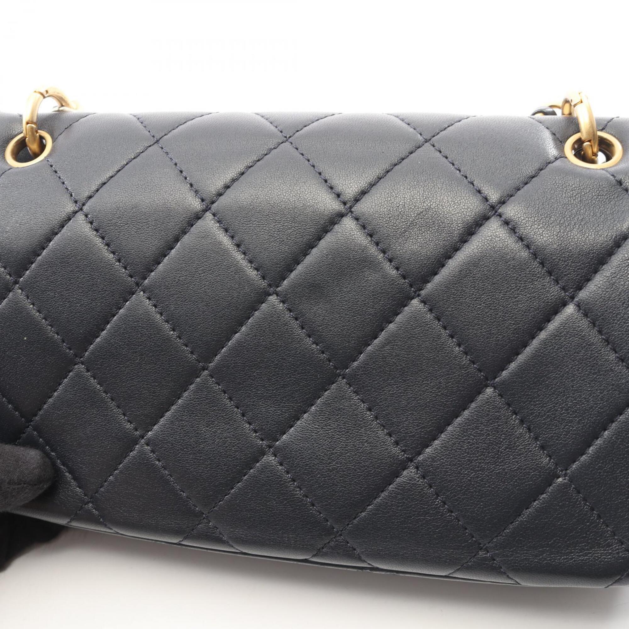 Chanel Navy Leather Handbag Shoulder Bag (Pre-Owned)