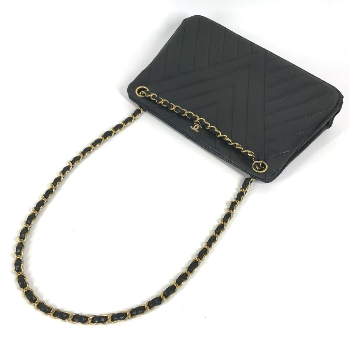 Chanel Black Gold Leather Handbag Shoulder Bag (Pre-Owned)