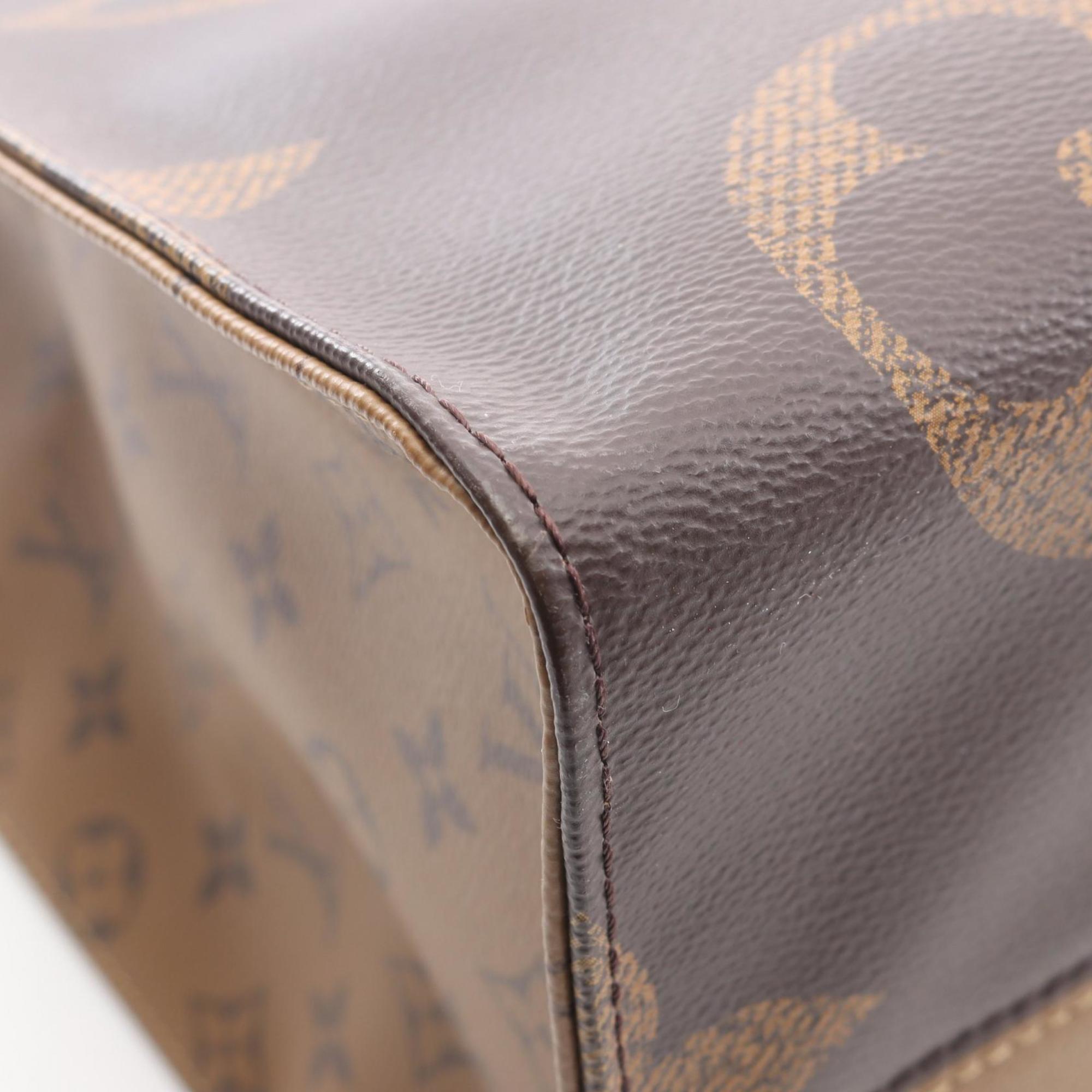Louis Vuitton Beige Brown Coated Canvas Monogram Leather Handbag Tote Bag (Pre-Owned)