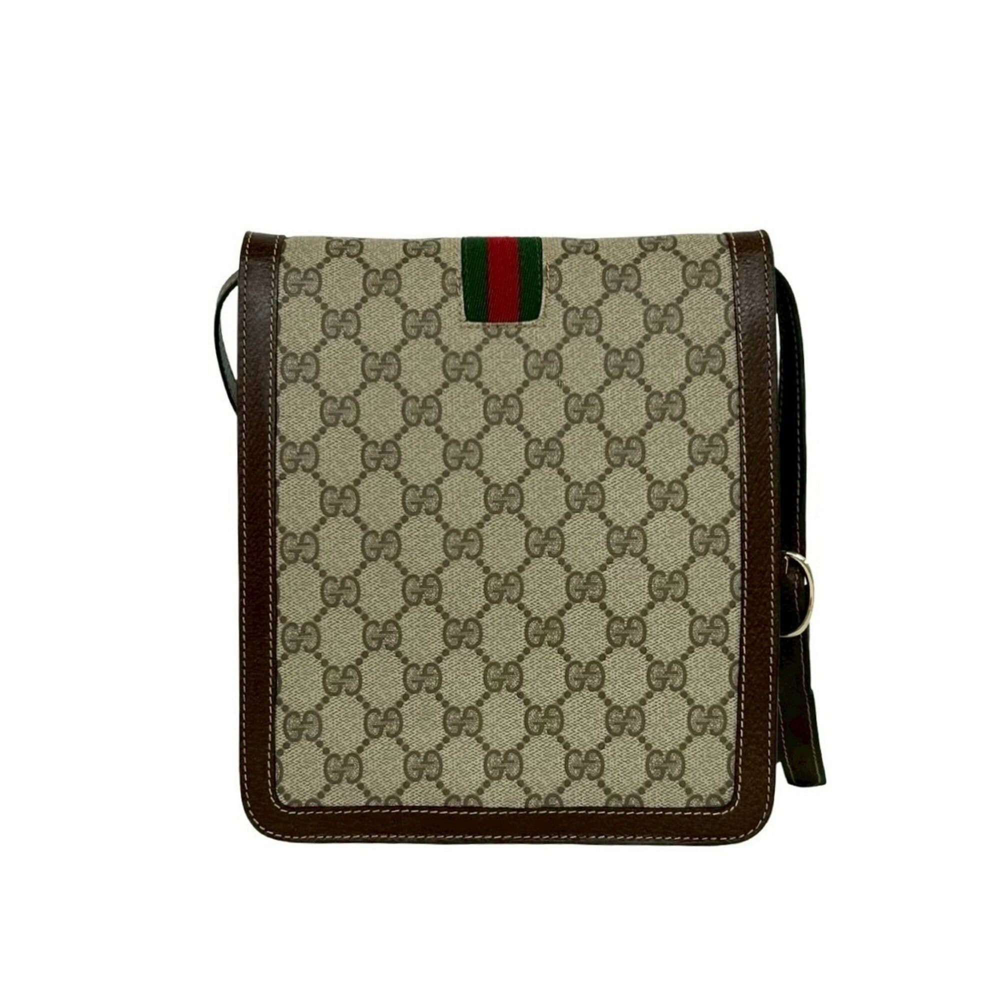 Gucci Brown Green Red Color Leather Pvc Shoulder Bag (Pre-Owned)