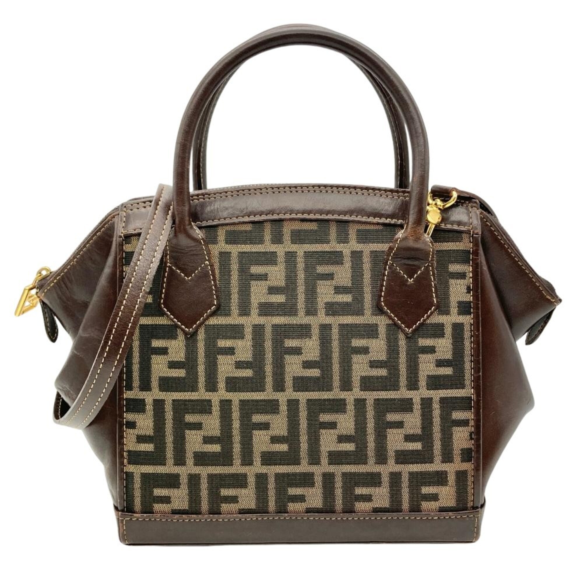 Fendi Zucca Brown Jacquard Leather Handbag Shoulder Bag (Pre-Owned)