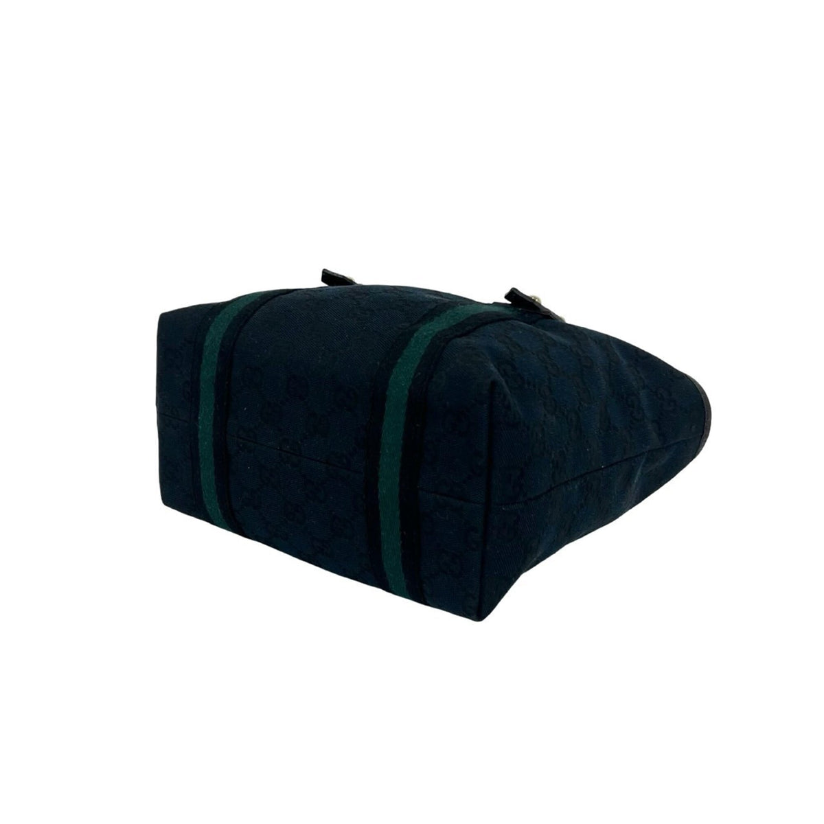 Gucci Black Navy Canvas Leather Boston Bag Handbag Tote Bag (Pre-Owned)