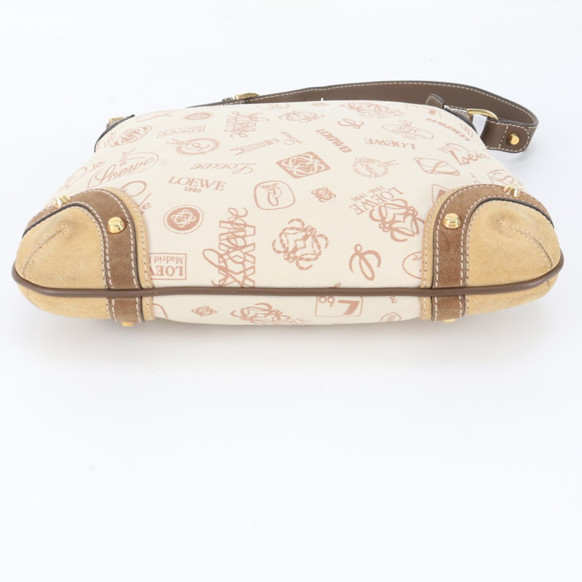 Loewe Beige Brown Leather Canvas Handbag Shoulder Bag Tote Bag (Pre-Owned)