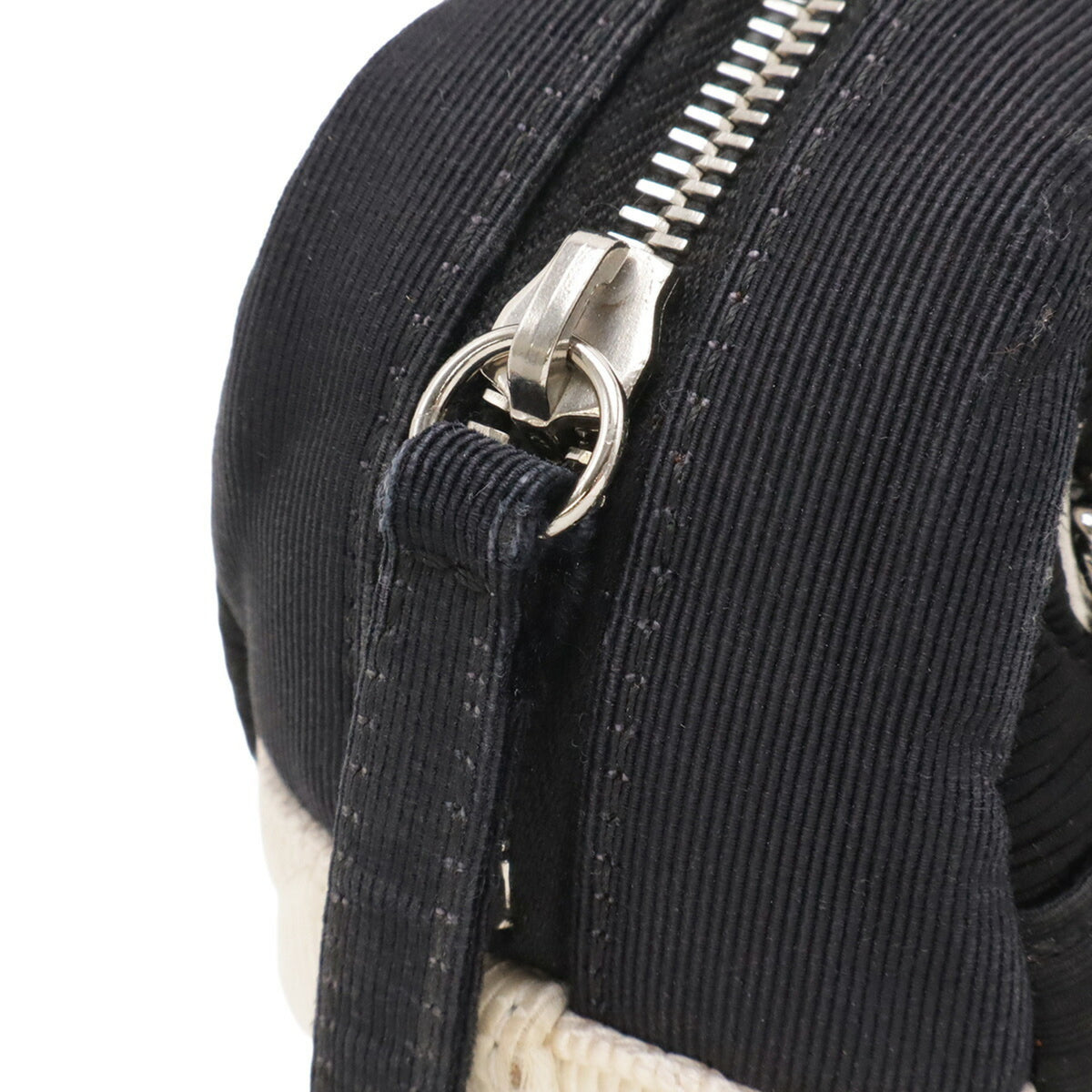 Chanel 2.55 Black Ivory Satin Canvas Shoulder Bag (Pre-Owned)