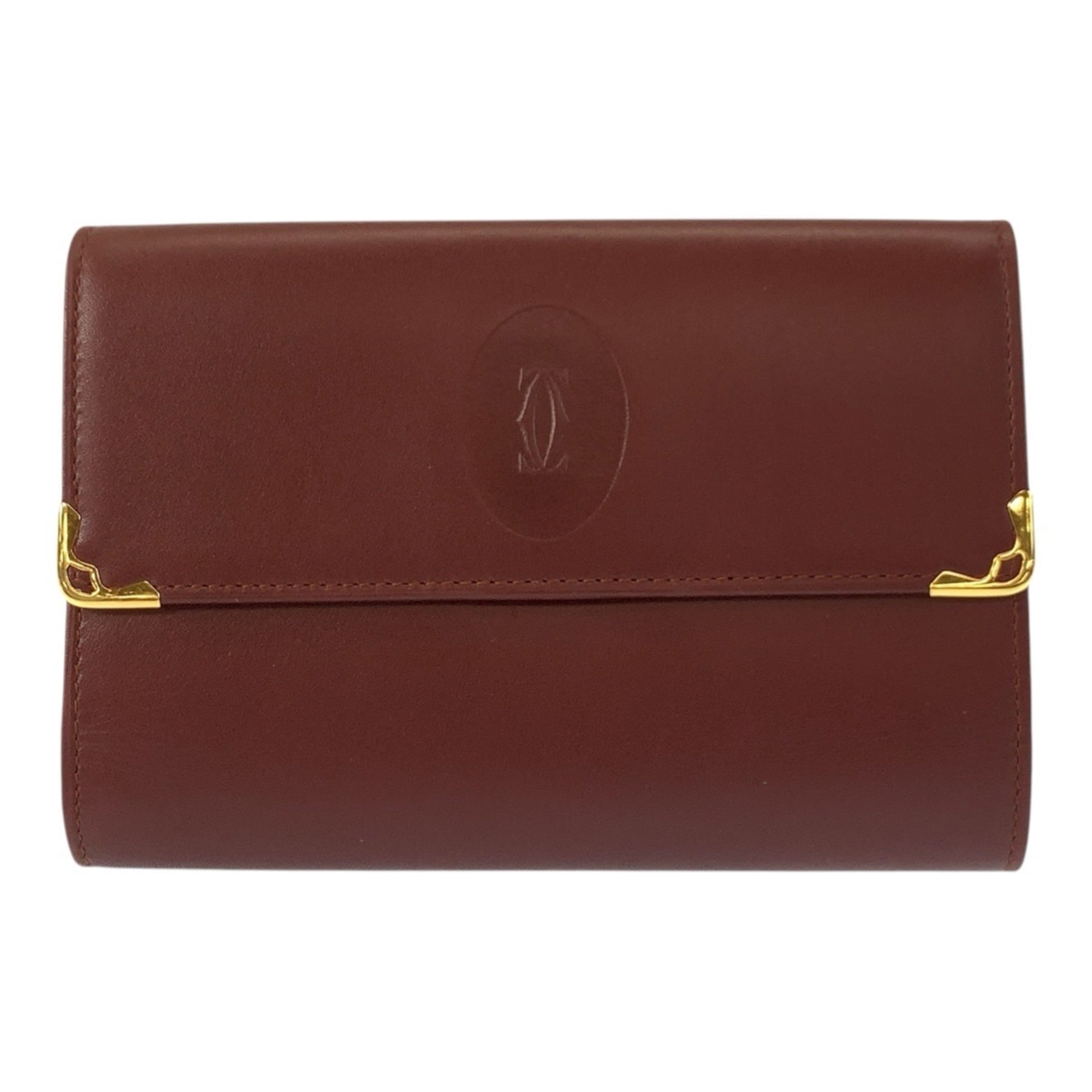Cartier Bordeaux Leather Coin Purse/Coin Case (Pre-Owned)