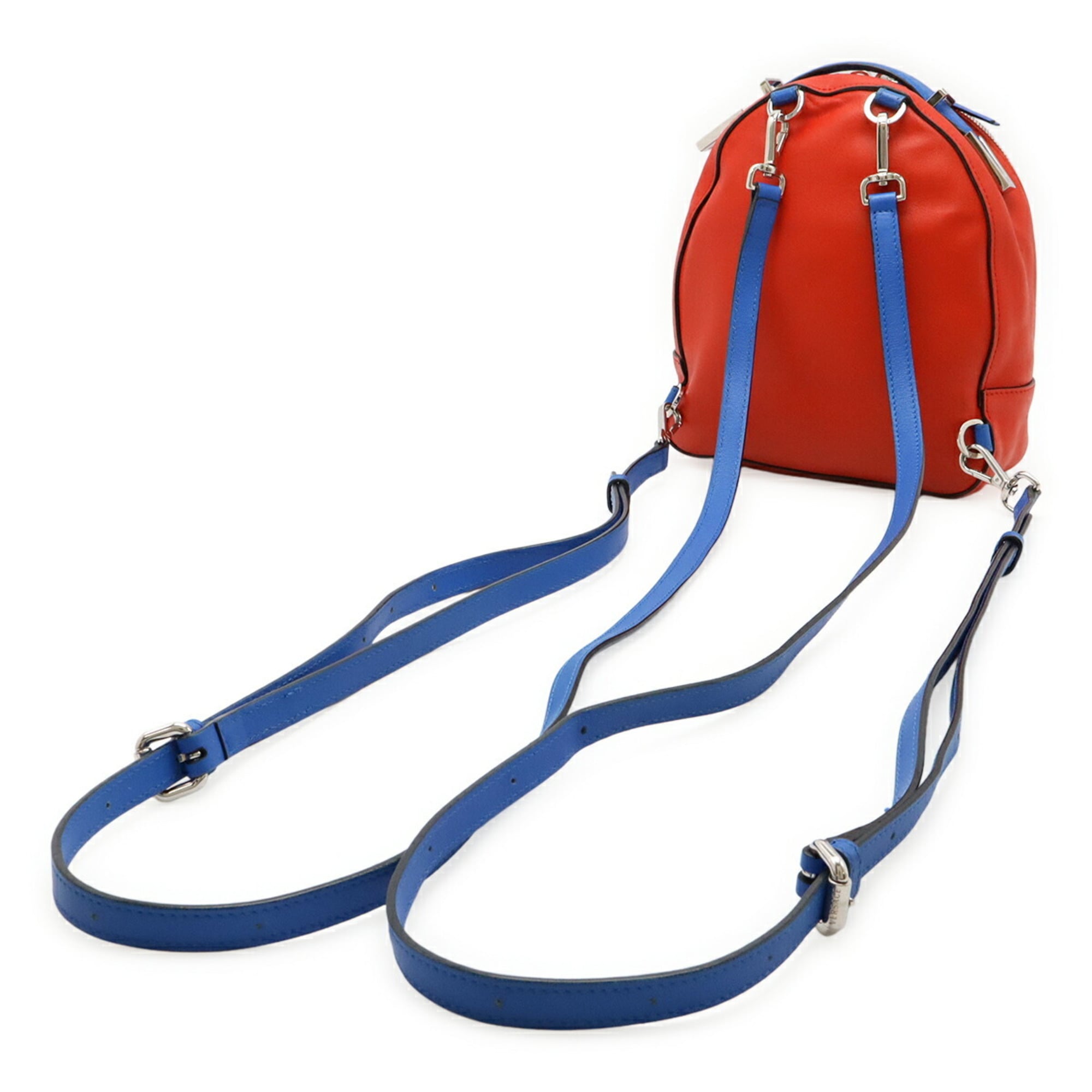 Versace Blue Red Color Leather Backpack (Pre-Owned)