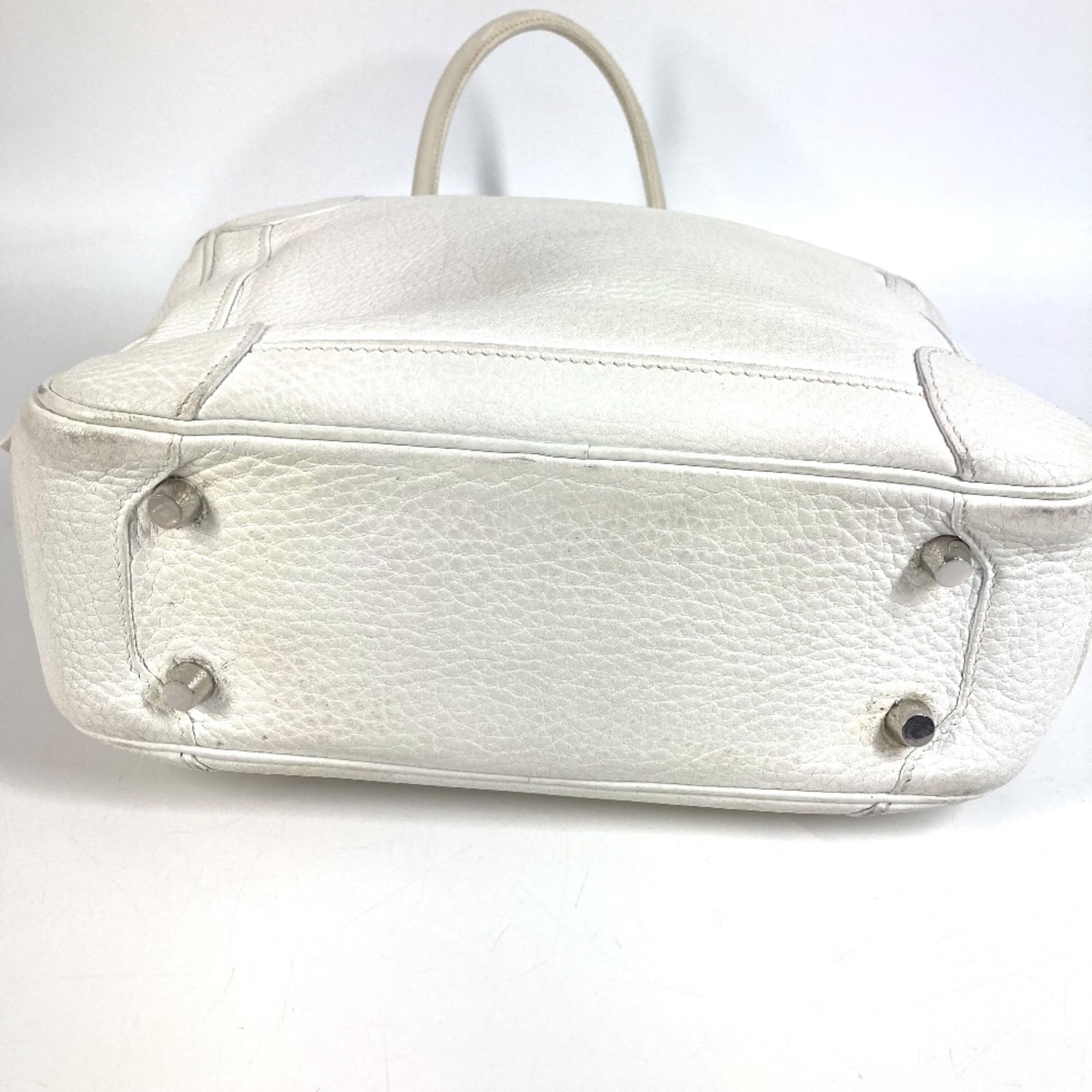 Hermes White Leather Boston Bag Handbag (Pre-Owned)