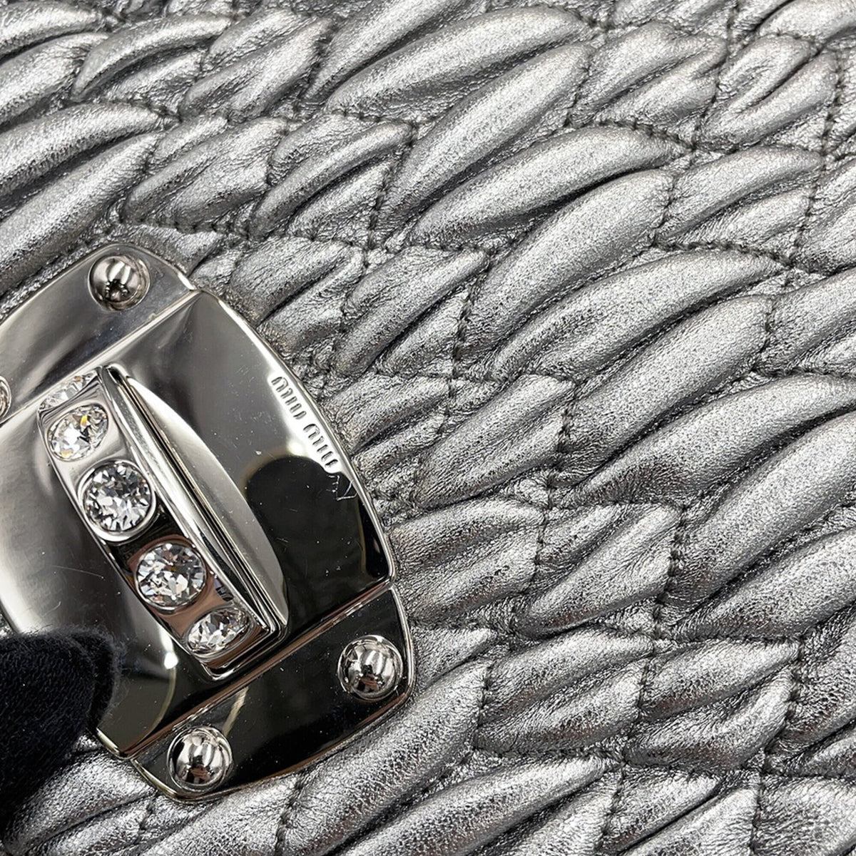Miu Miu Matelasse Silver Shoulder Bag (Pre-Owned)