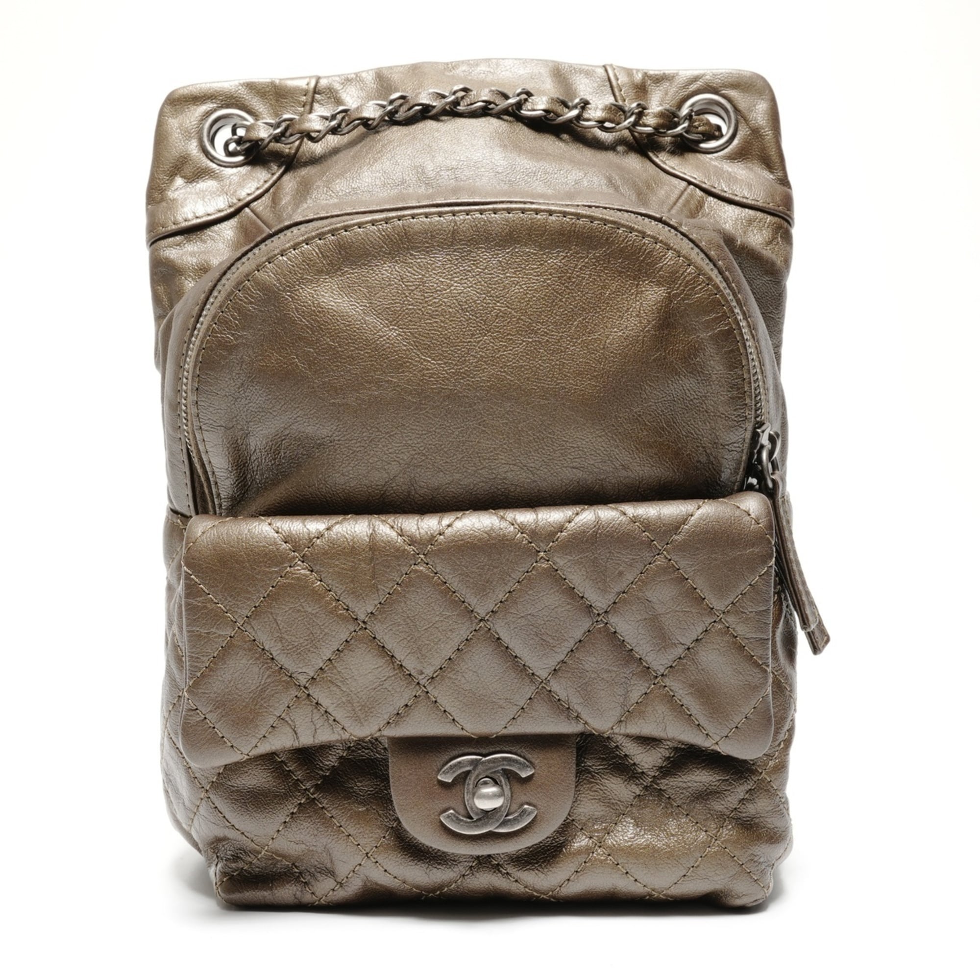 Chanel Matelasse Khaki Leather Backpack (Pre-Owned)