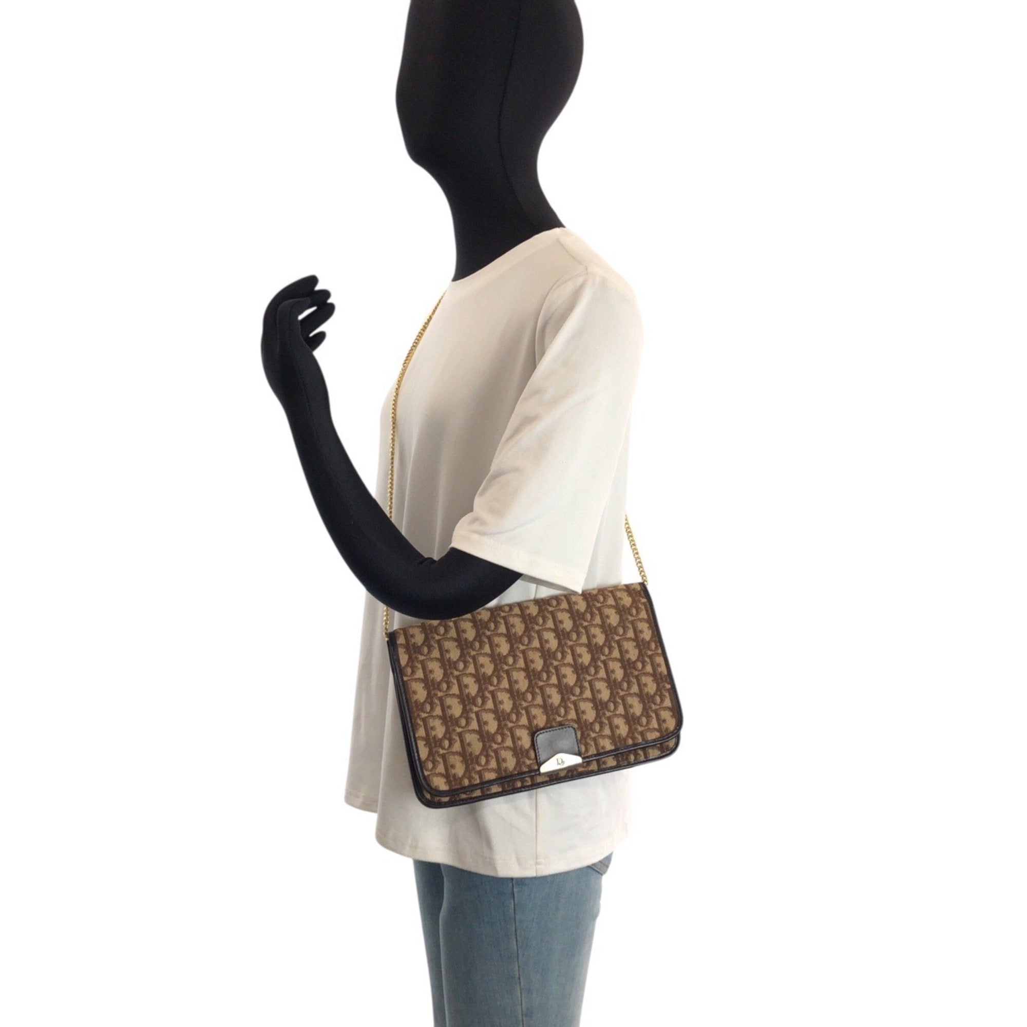 Christian Dior Beige Brown Leather Jacquard Handbag Shoulder Bag (Pre-Owned)