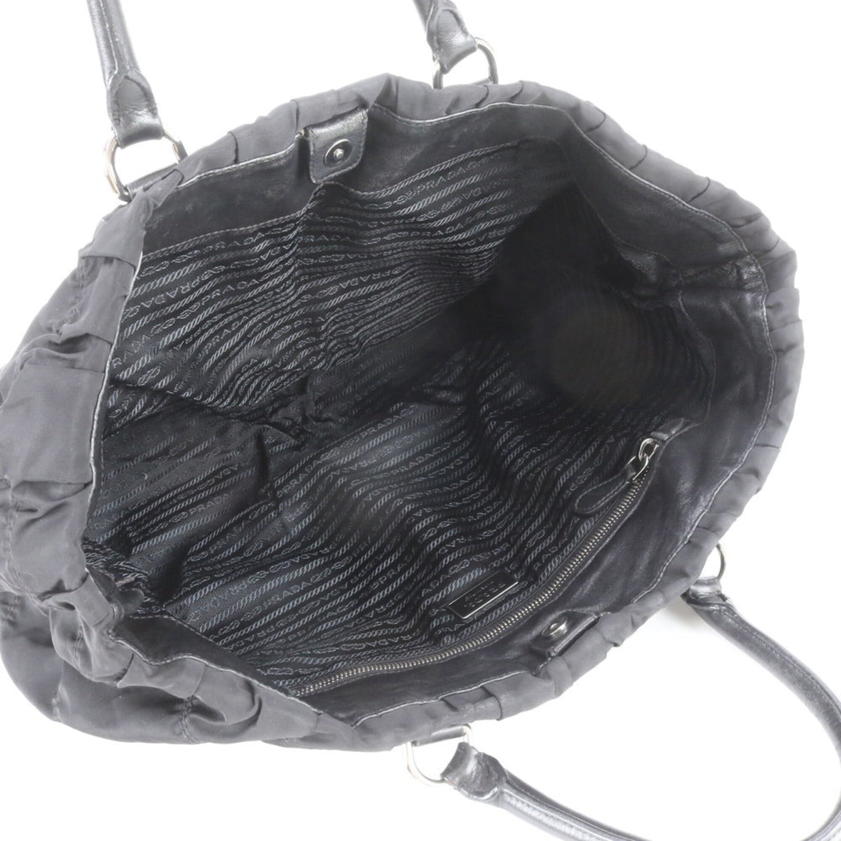 Prada Black Leather Nylon Handbag Shoulder Bag Tote Bag (Pre-Owned)
