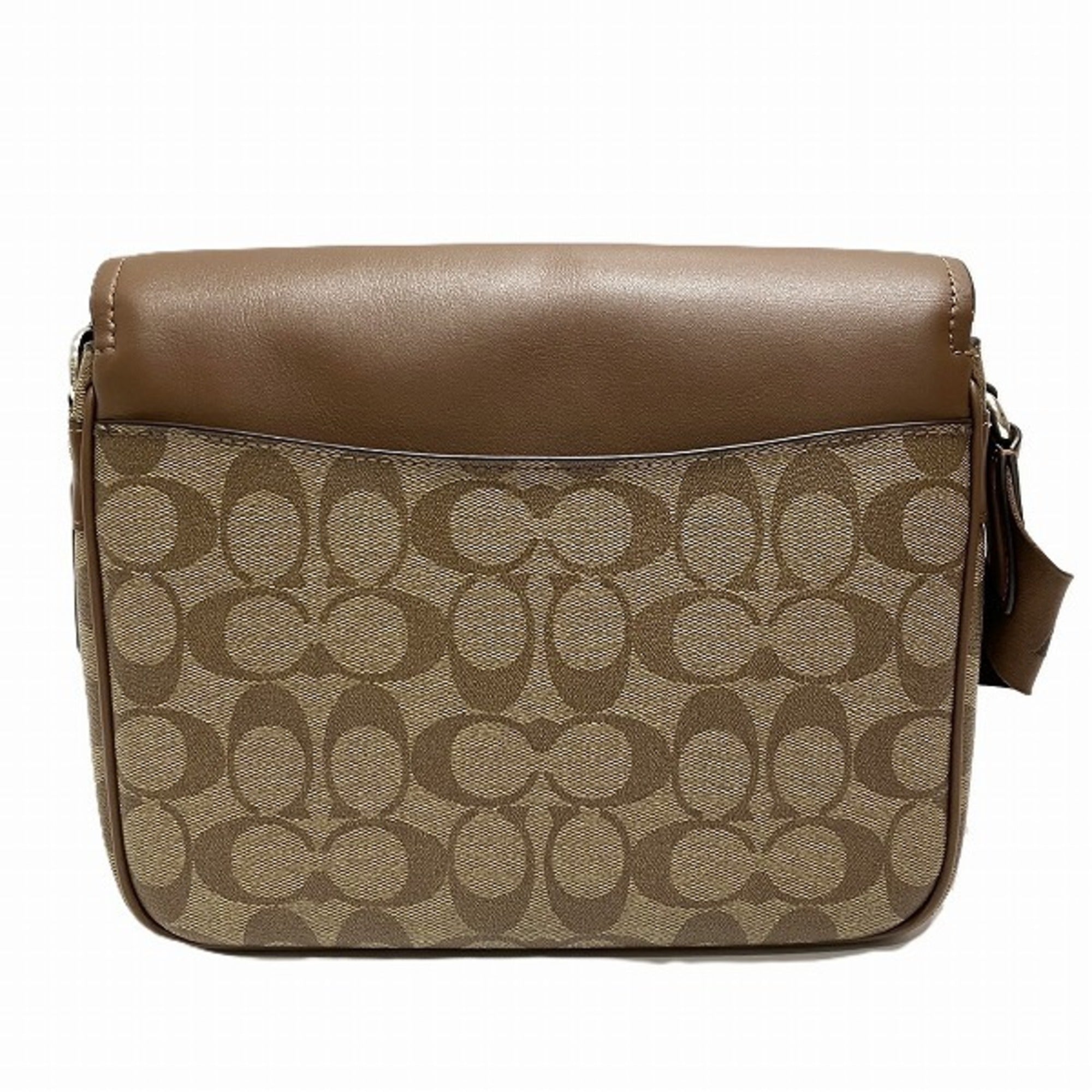 Coach Khaki Canvas Leather Messenger Bag Shoulder Bag (Pre-Owned)