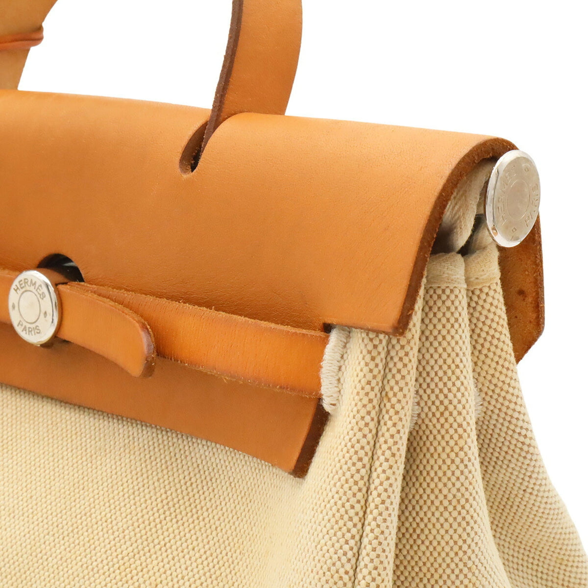 Hermes Light Brown Natural Toile H Leather Backpack Handbag (Pre-Owned)