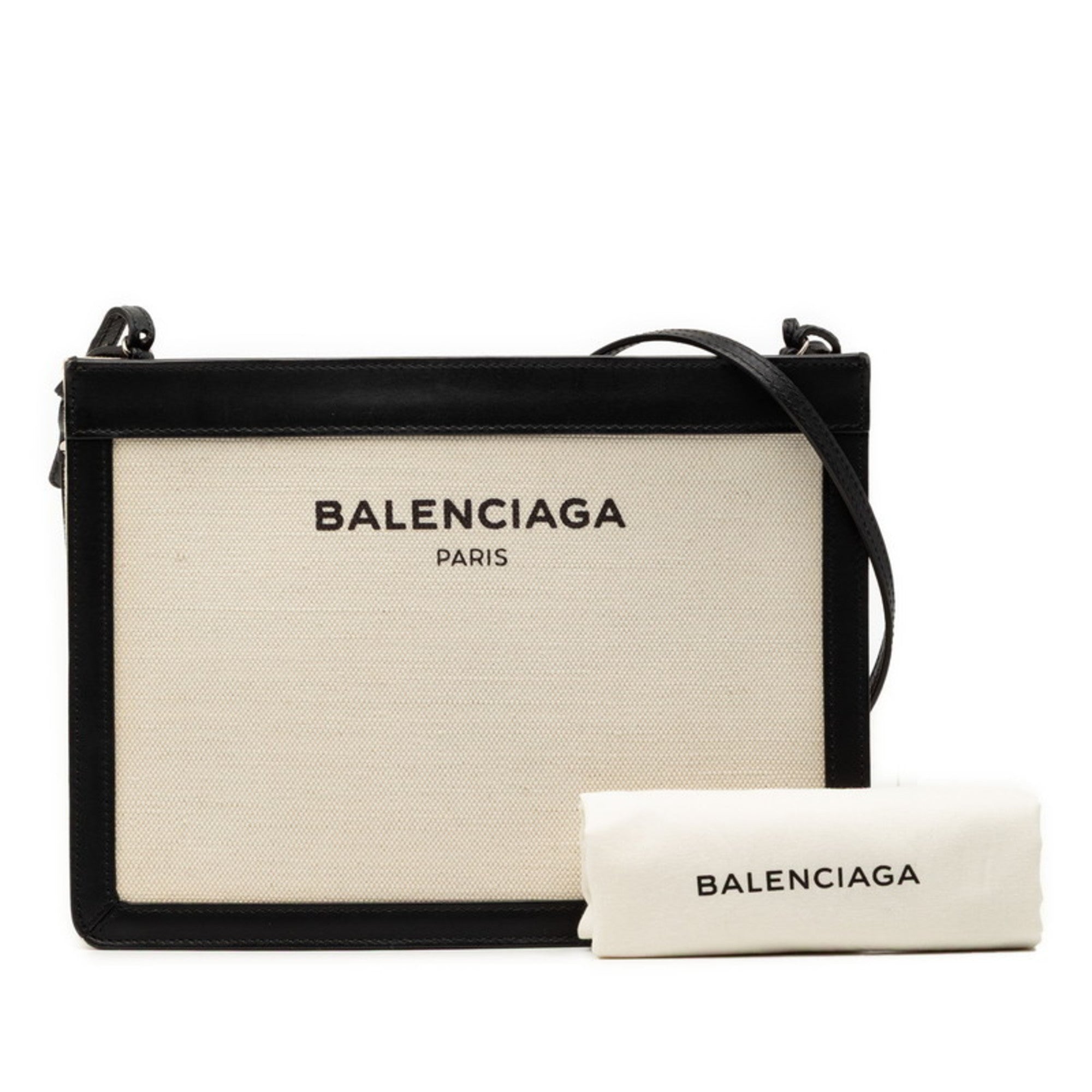 Balenciaga Black Ivory Canvas Leather Shoulder Bag (Pre-Owned)