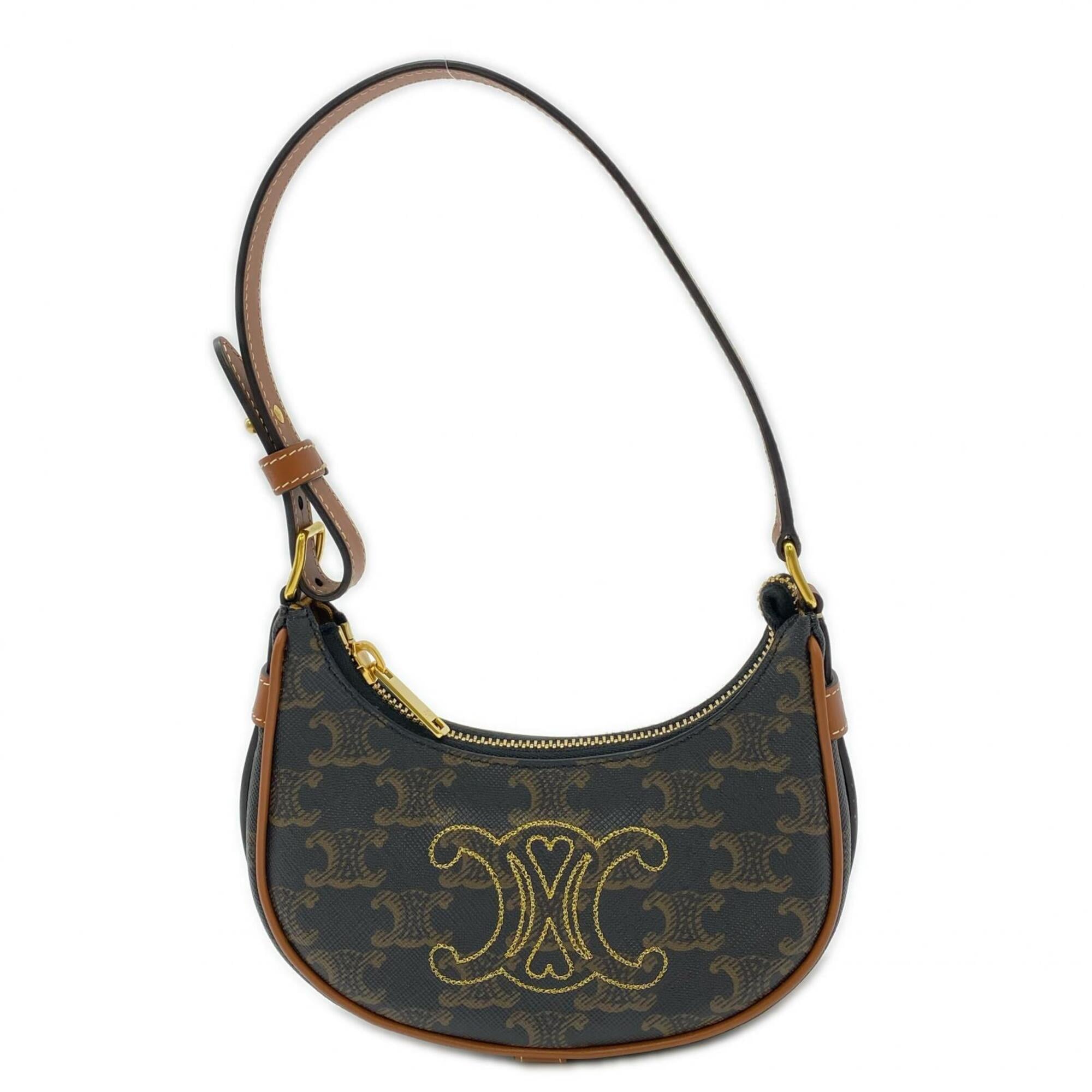 Celine Beige Brown Coated Canvas Leather Handbag Shoulder Bag (Pre-Owned)