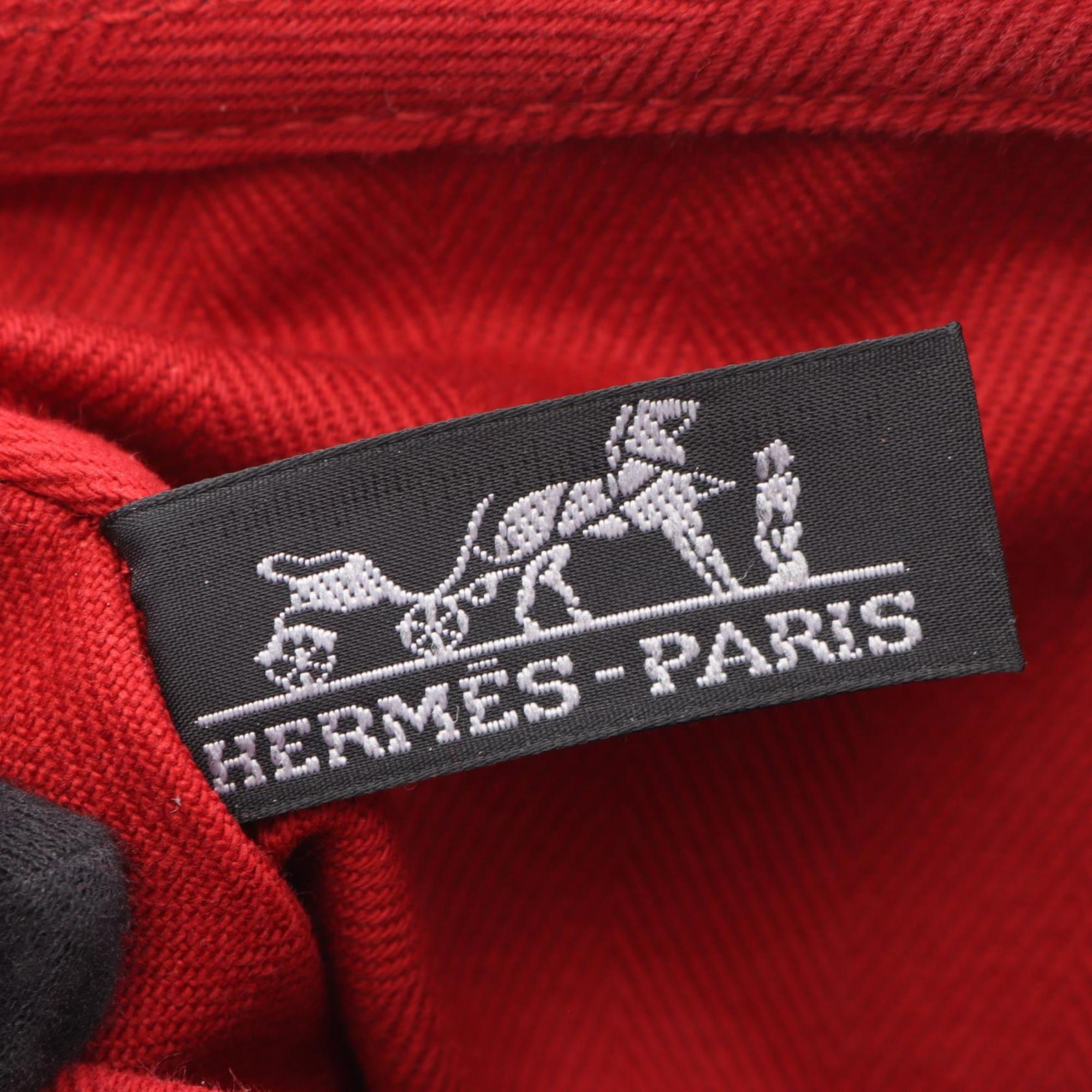 Hermes Red Color Toile Chevron Canvas Leather Vache Liegee Leather Handbag Pouch (Pre-Owned)