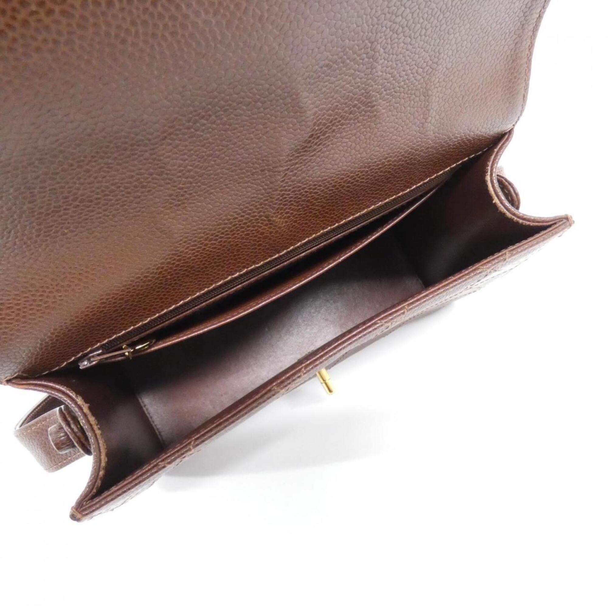 Chanel Dark Brown Grained Calfskin Shoulder Bag (Pre-Owned)