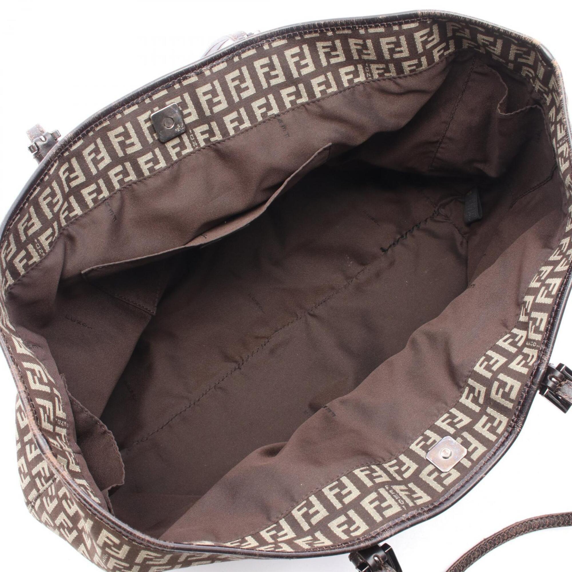 Fendi Beige Brown Canvas Leather Handbag Tote Bag (Pre-Owned)