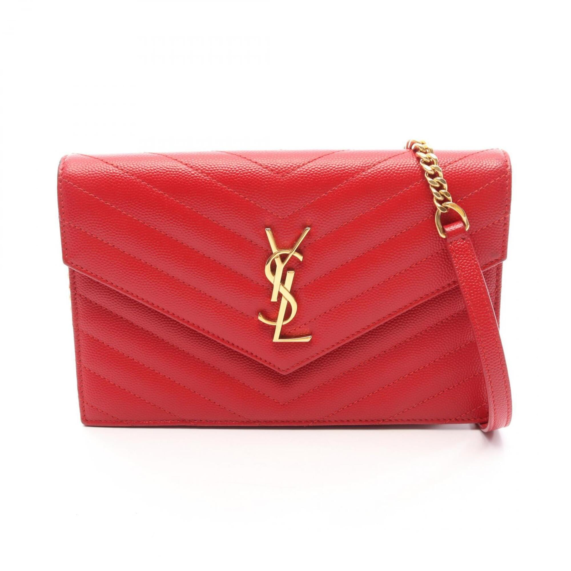 Yves Saint Laurent Red Color Leather Handbag Shoulder Bag (Pre-Owned)
