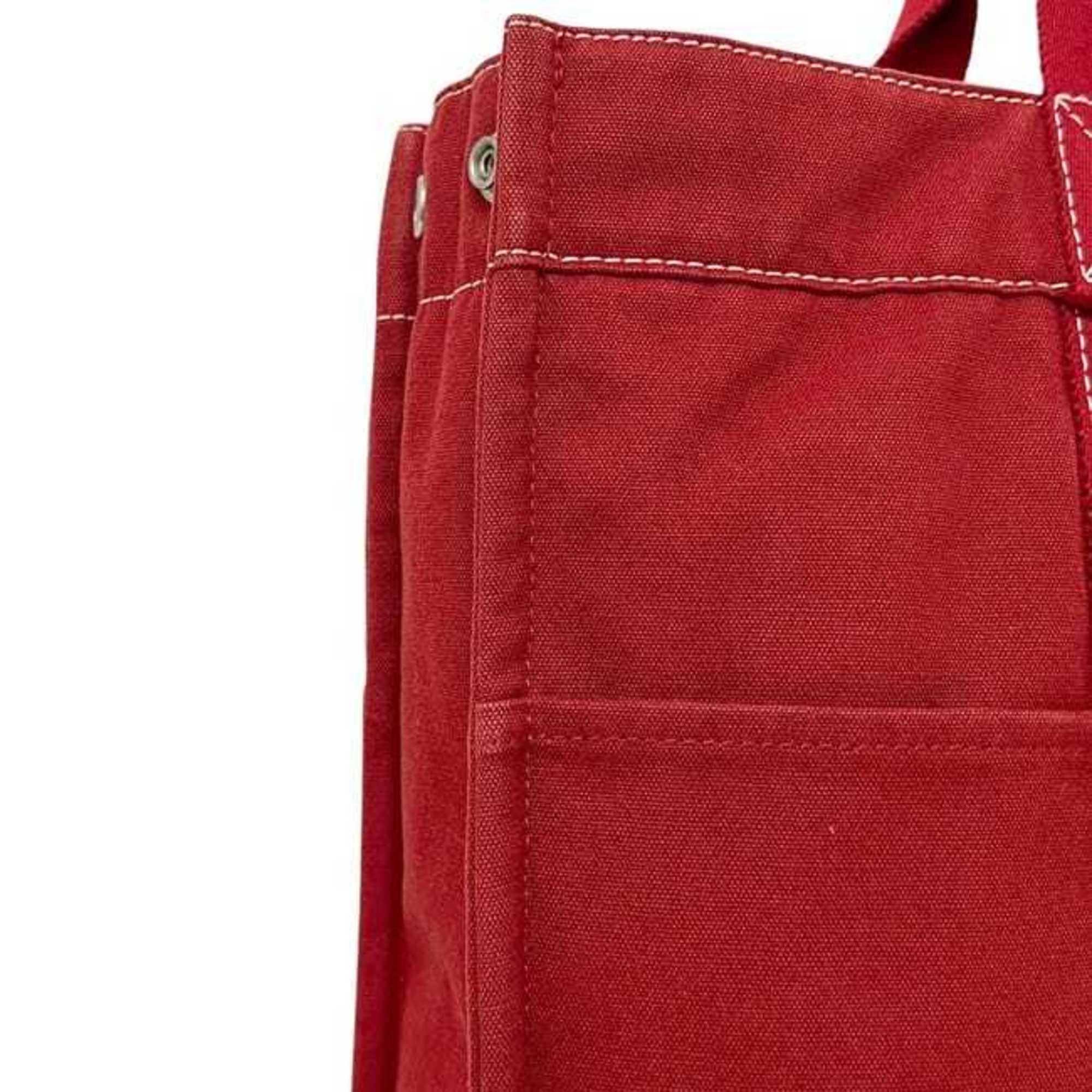 Hermes Red Color Cotton Canvas Tote Bag (Pre-Owned)