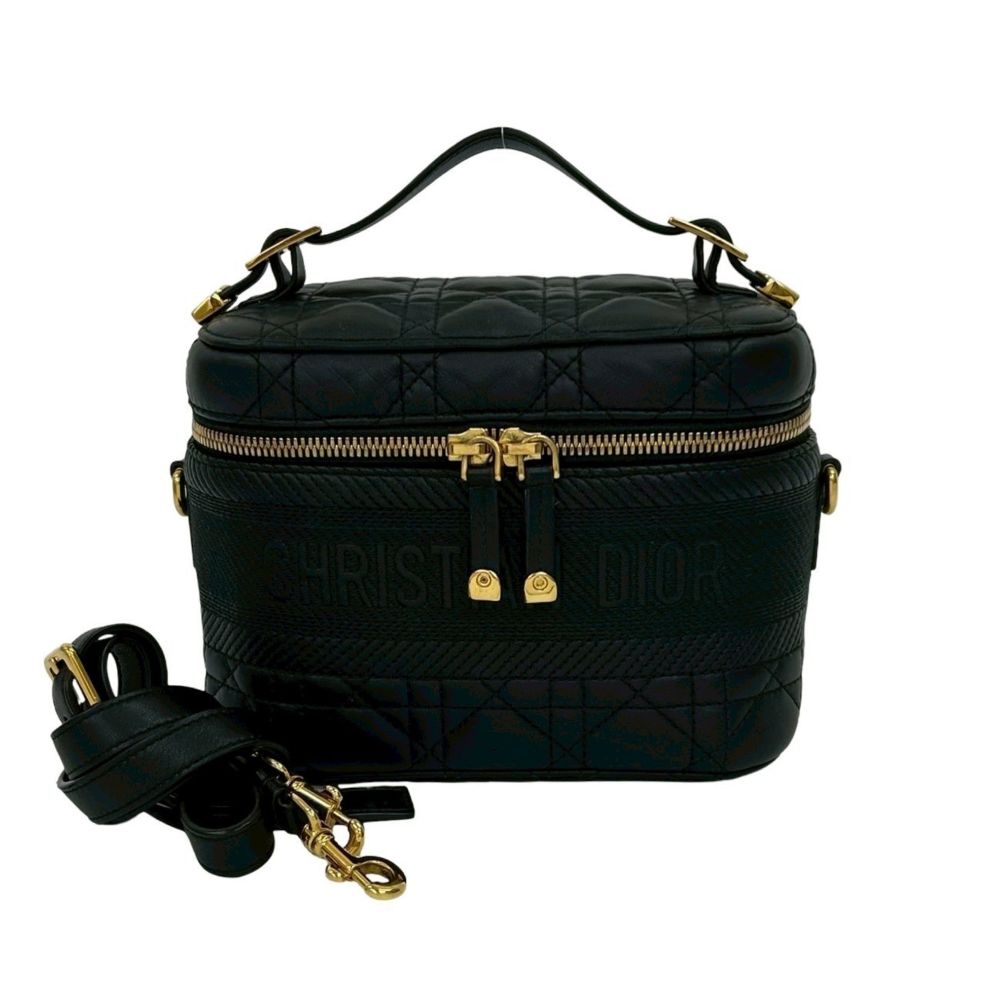 Christian Dior Black Leather Handbag Shoulder Bag Vanity Bag (Pre-Owned)