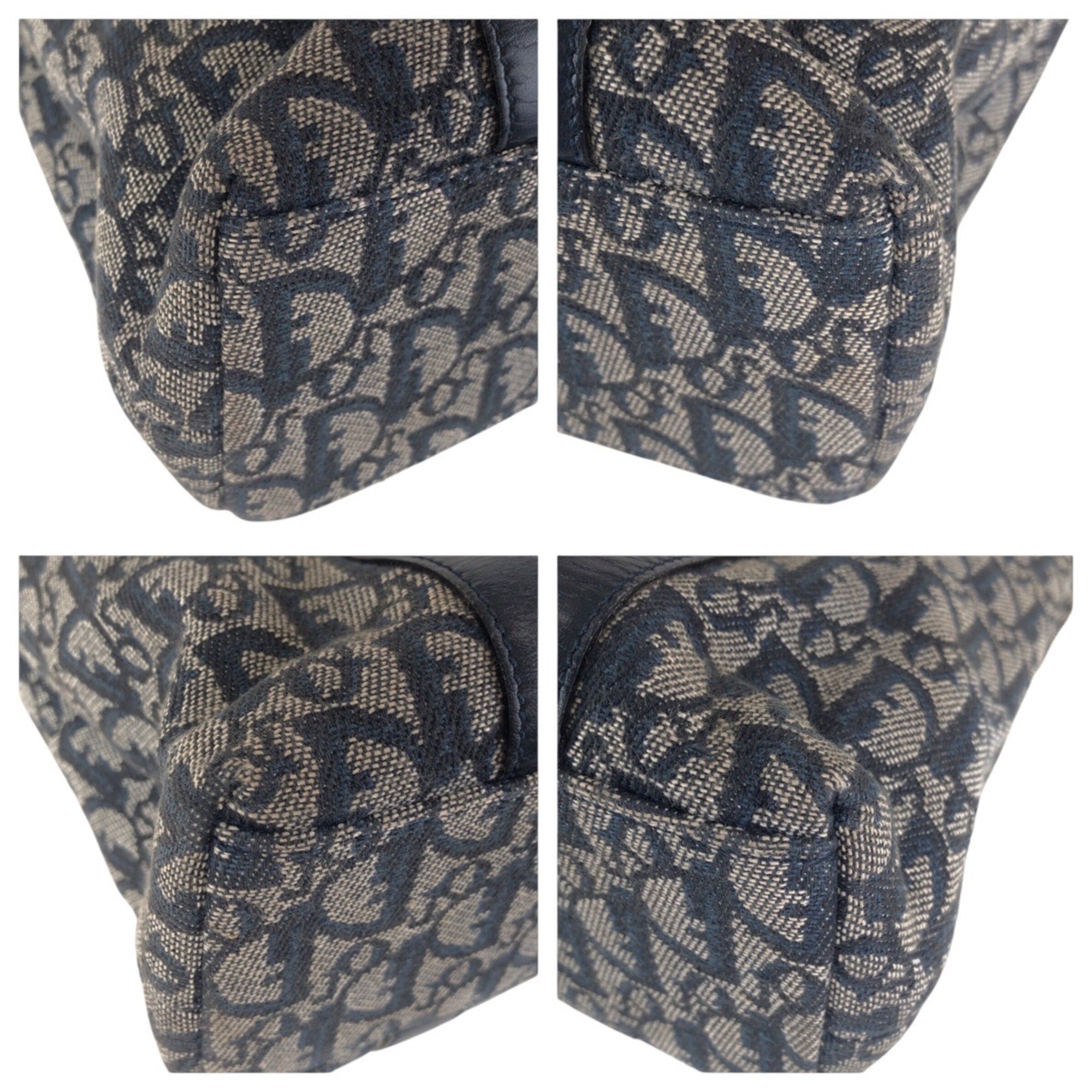 Christian Dior Navy Canvas Leather Shoulder Bag Tote Bag (Pre-Owned)