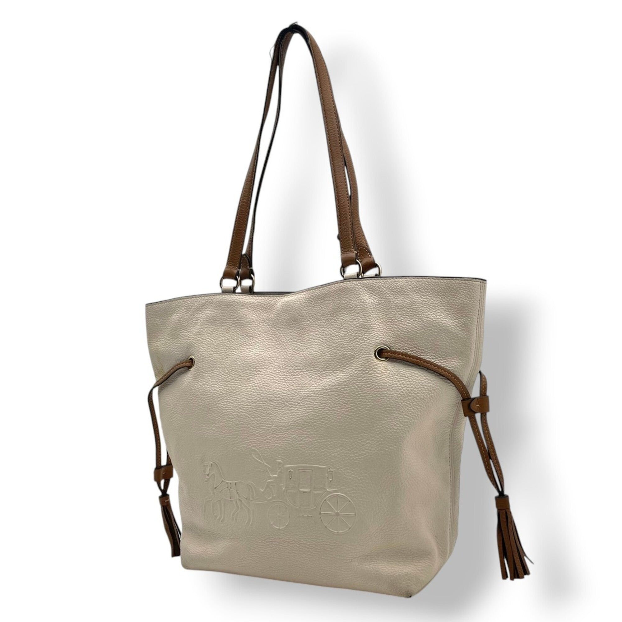 Coach Brown Ivory Leather Handbag Tote Bag (Pre-Owned)
