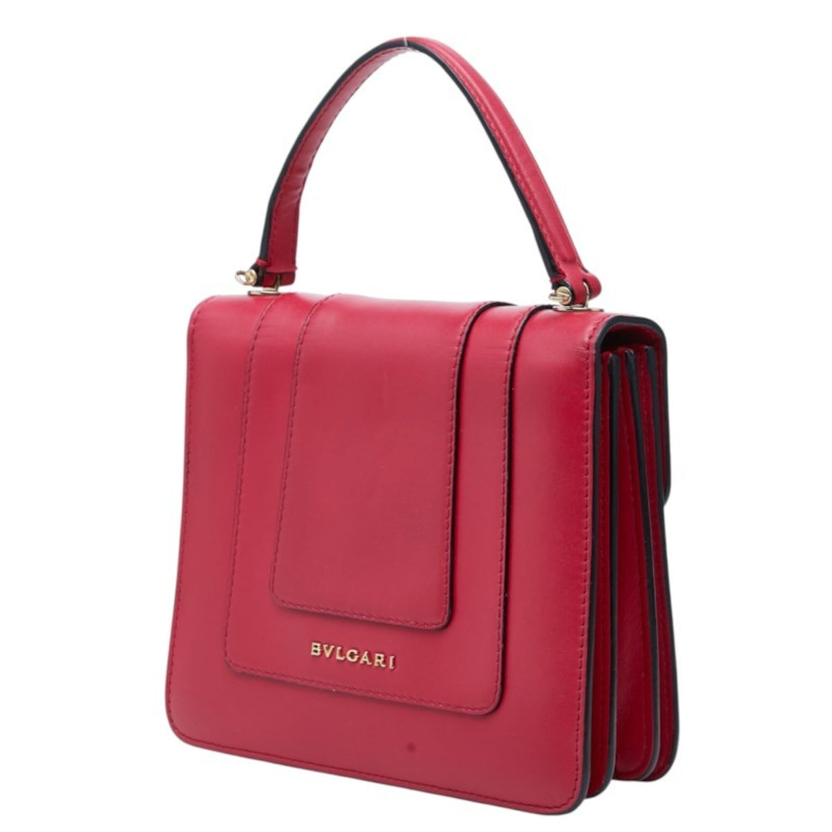 Bvlgari Red Color Leather Handbag Shoulder Bag (Pre-Owned)